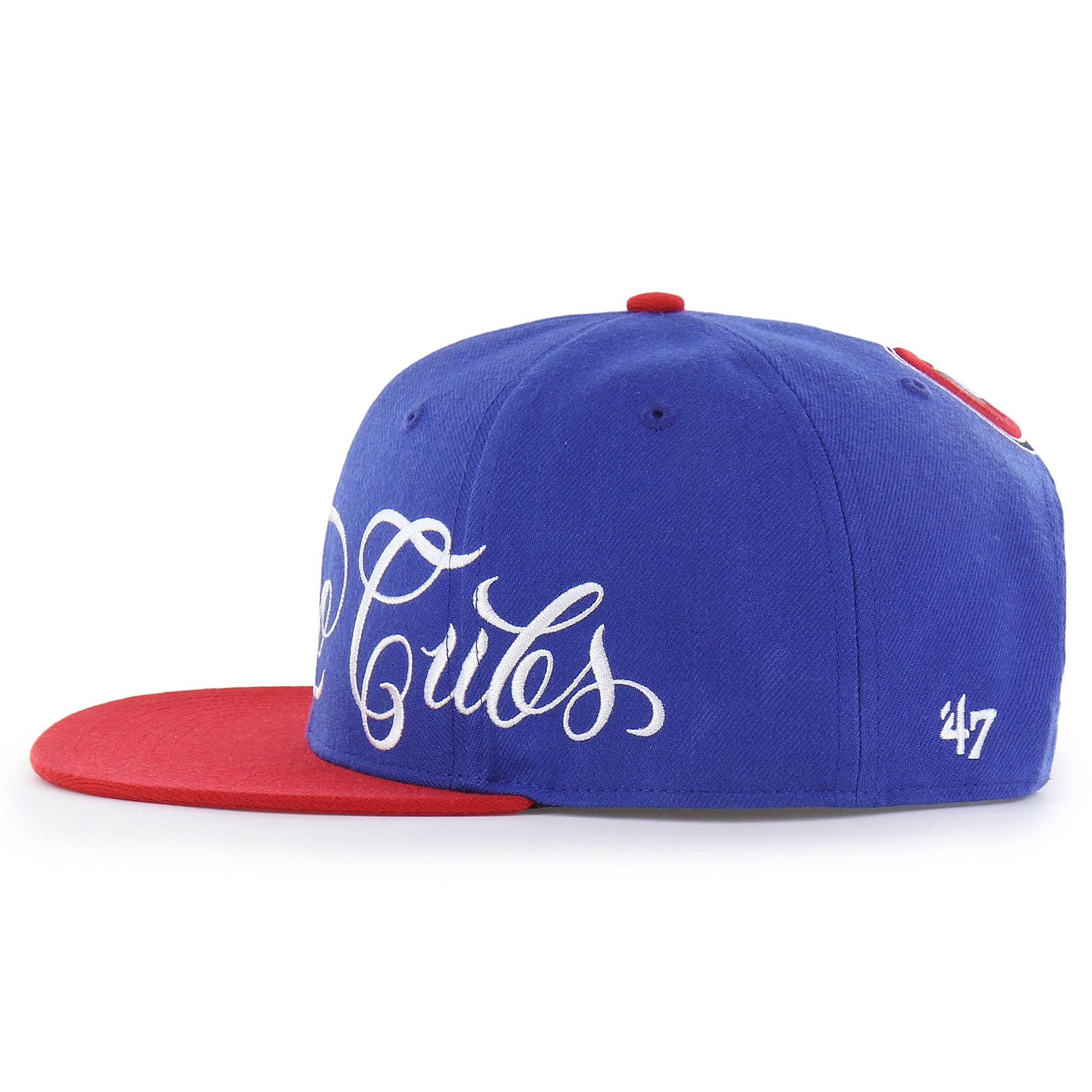 Men's Mister Cartoon x '47 Royal/ Chicago Cubs Wrap Script Captain Snapback Hat