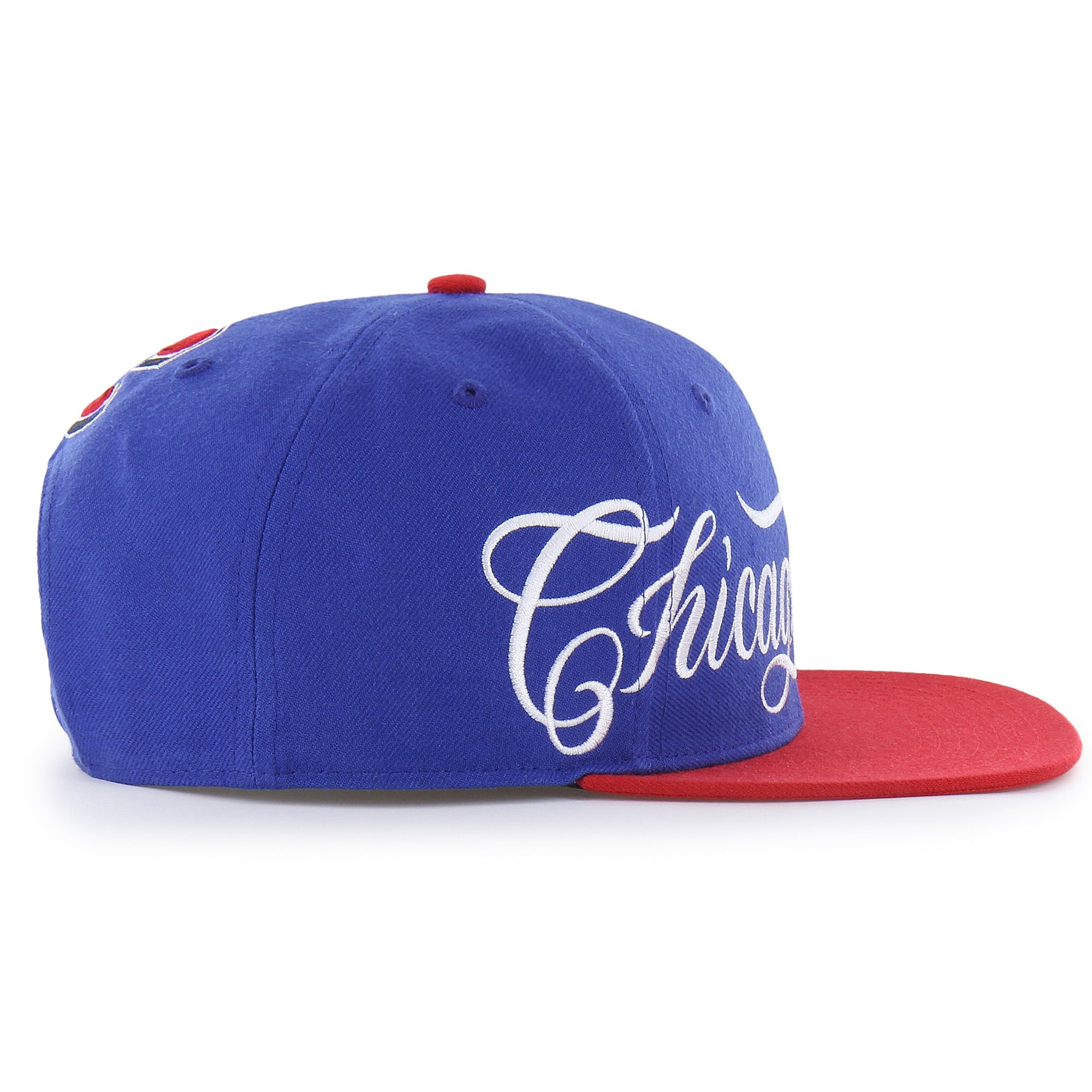 Men's Mister Cartoon x '47 Royal/ Chicago Cubs Wrap Script Captain Snapback Hat