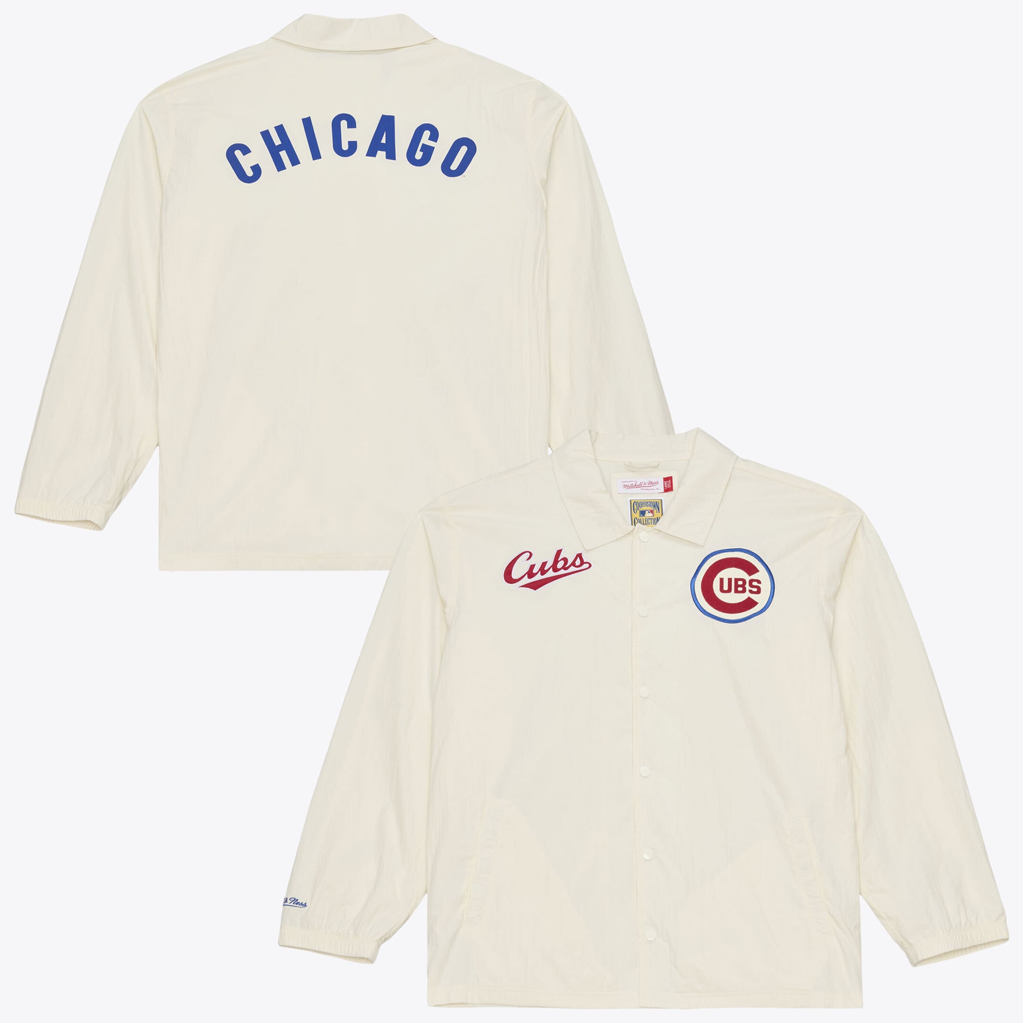 Men's Mitchell & Ness  Cream Chicago Cubs Cooperstown Collection Retro Roots Coaches Jacket