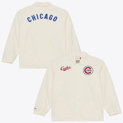  Chicago Cubs Mitchell & Ness Cooperstown Collection Retro Roots Coaches Jacket - Cream