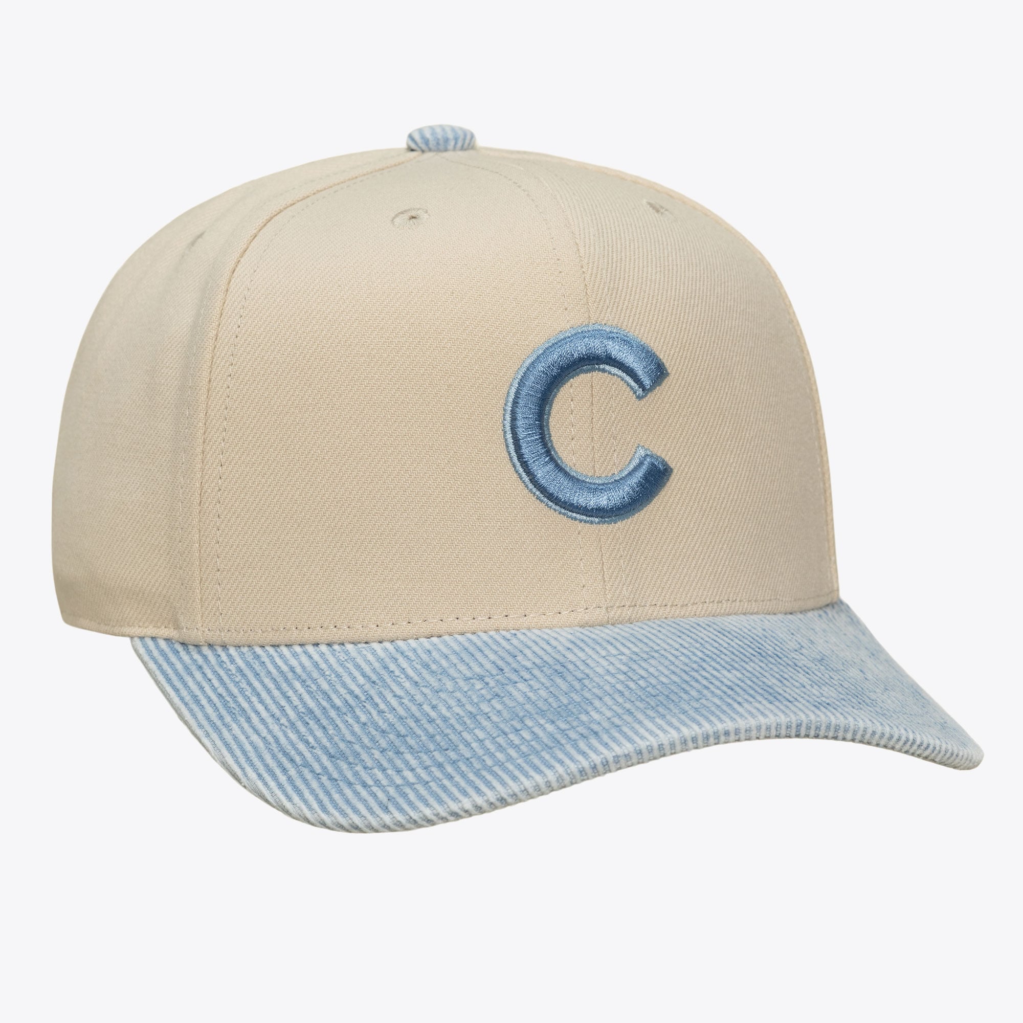 Men's Mitchell & Ness Cream/Light Blue Chicago Cubs Washed Corduroy Pro Crown Snapback Hat