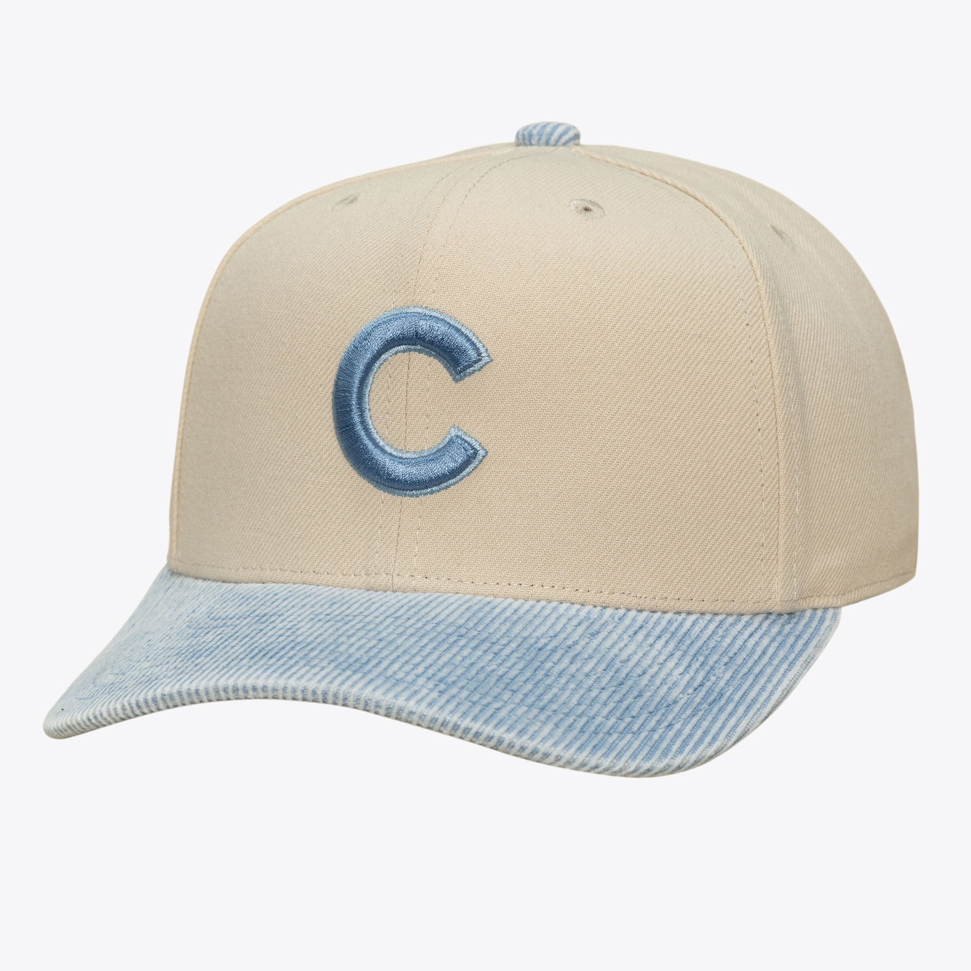Men's Mitchell & Ness Cream/Light Blue Chicago Cubs Washed Corduroy Pro Crown Snapback Hat