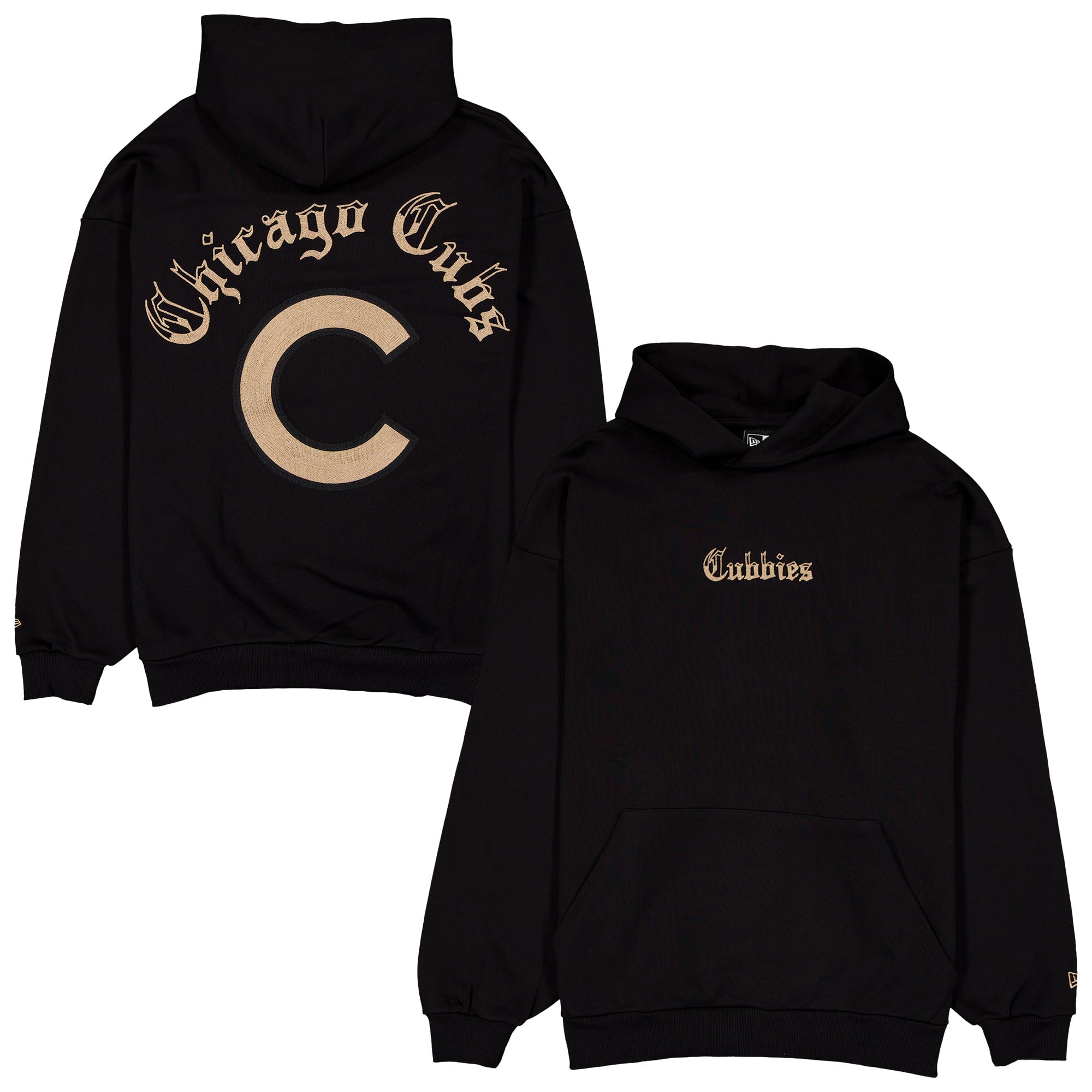 Men's New Era  Black Chicago Cubs Heritage Gothic Lettering Pullover Hoodie