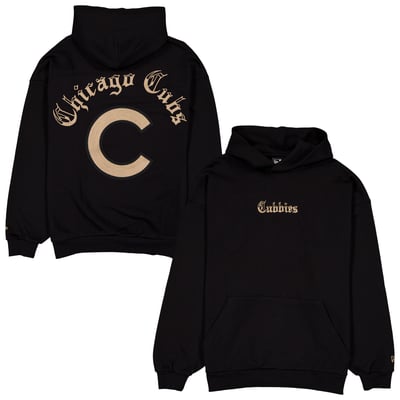  Chicago Cubs New Era Heritage Gothic Lettering Pullover Hoodie - Black