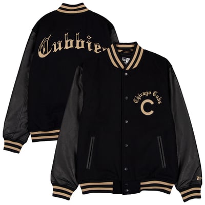  Chicago Cubs New Era Heritage Gothic Lettering Varsity Jacket - Black