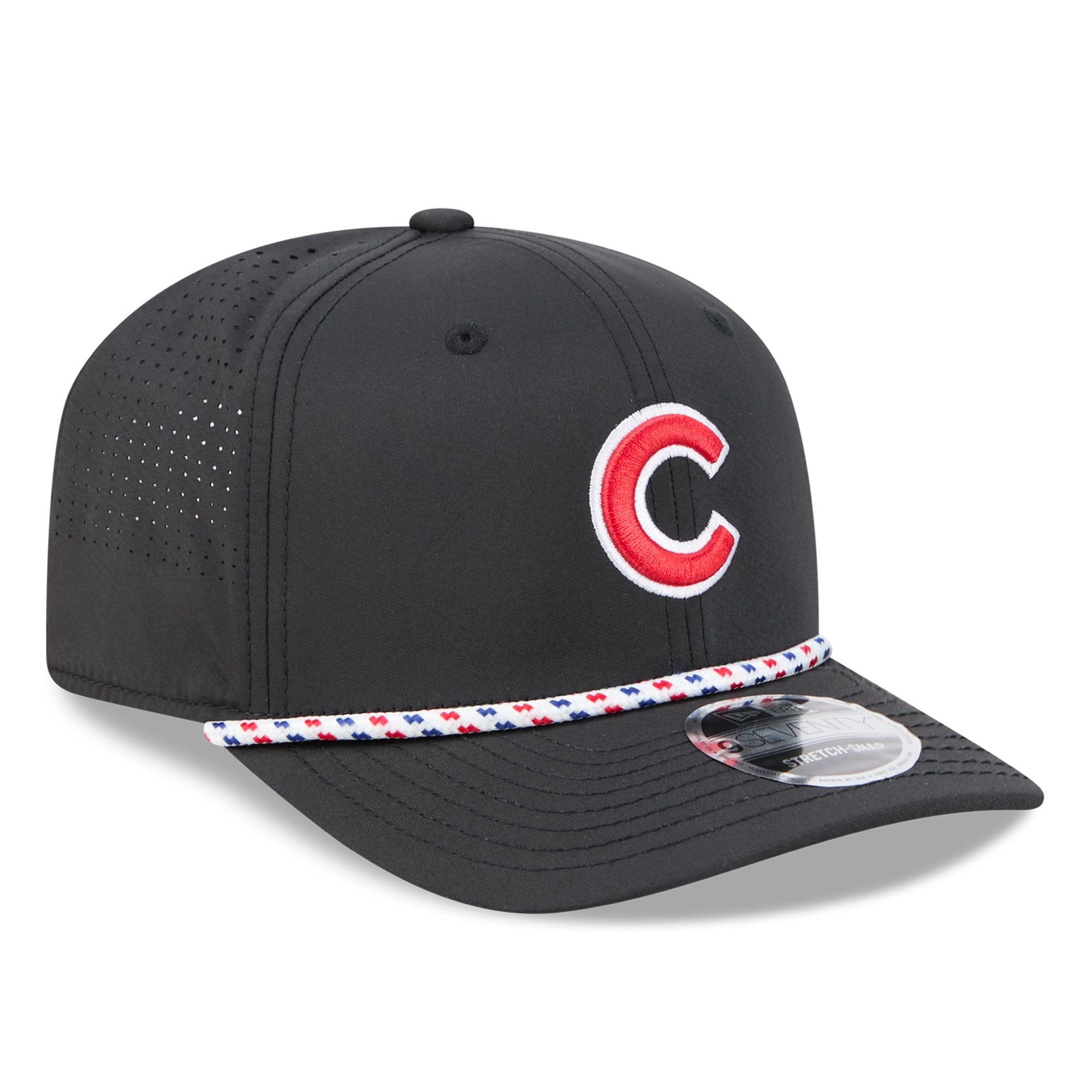 Casquette New Era noire Chicago Cubs pour homme, modèle 9SEVENTY, avec cordon de serrage et ajustable.