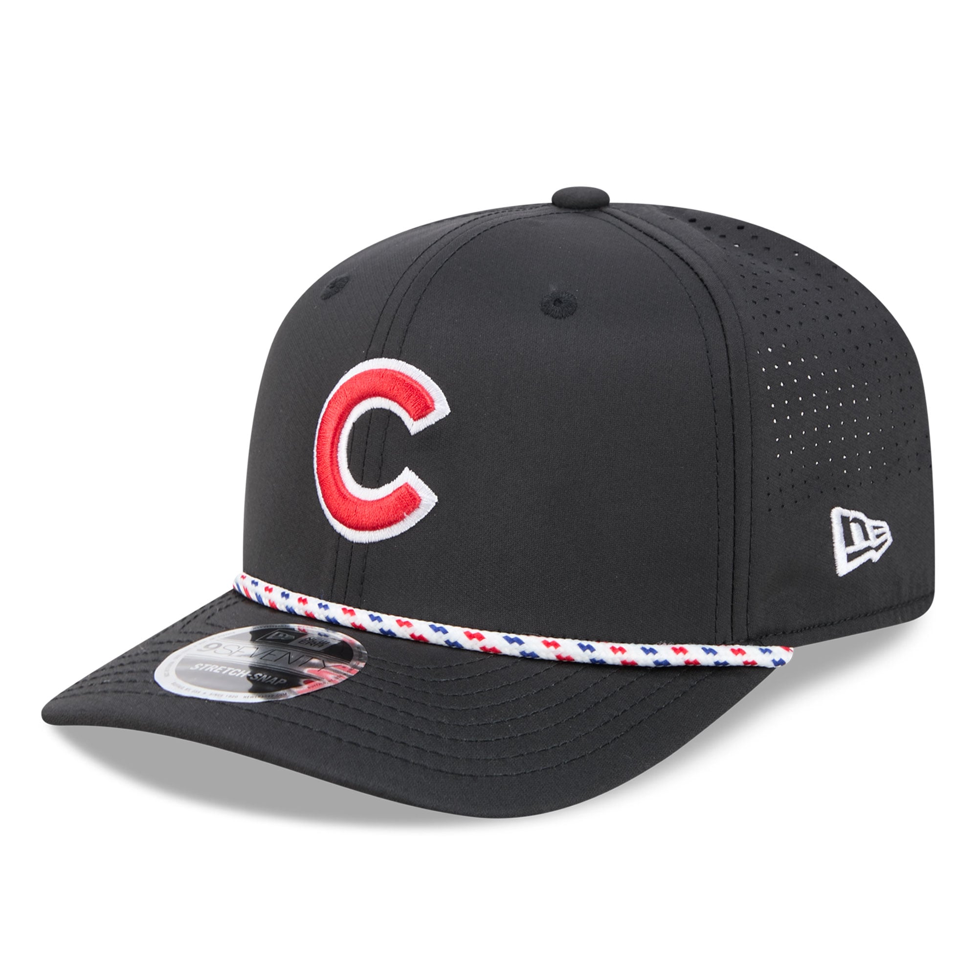 Casquette New Era noire Chicago Cubs pour homme, modèle 9SEVENTY, avec cordon de serrage et ajustable.