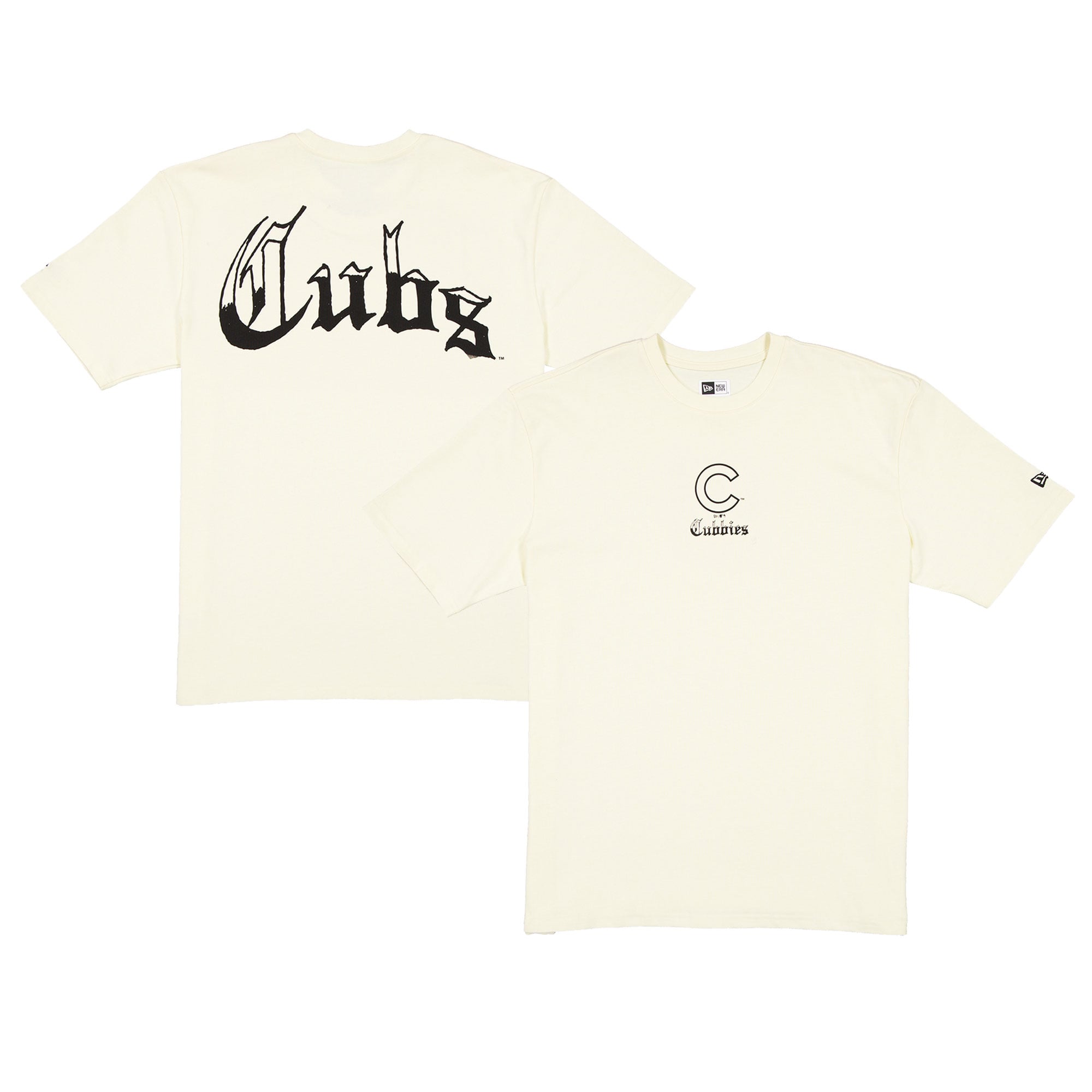T-shirt New Era crème pour homme, Chicago Cubs, lettrage gothique Heritage