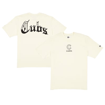  Chicago Cubs New Era Heritage Gothic Lettering T-Shirt - Cream