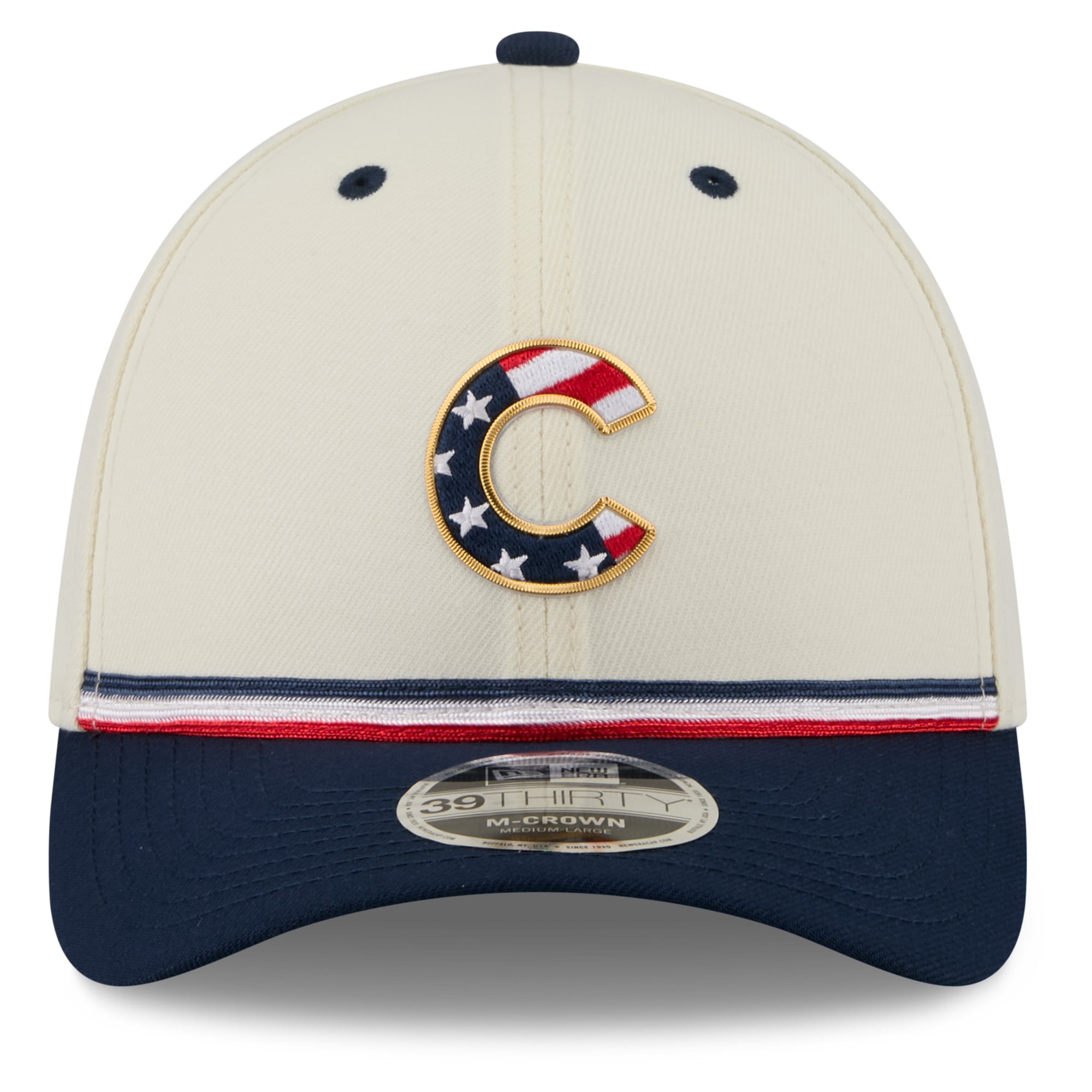 Men's New Era Cream/Navy Chicago Cubs USA 250 Fourth of July 39THIRTY M-Crown Flex Hat