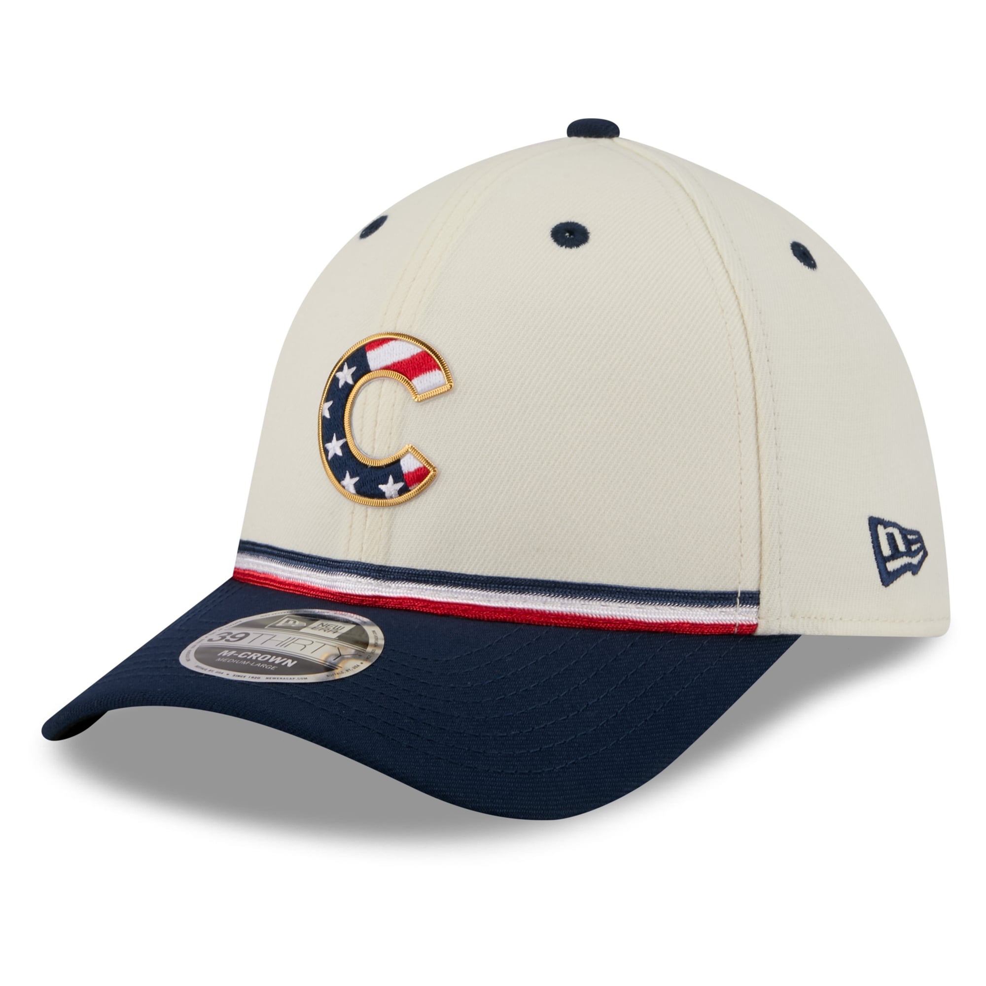 Men's New Era Cream/Navy Chicago Cubs USA 250 Fourth of July 39THIRTY M-Crown Flex Hat