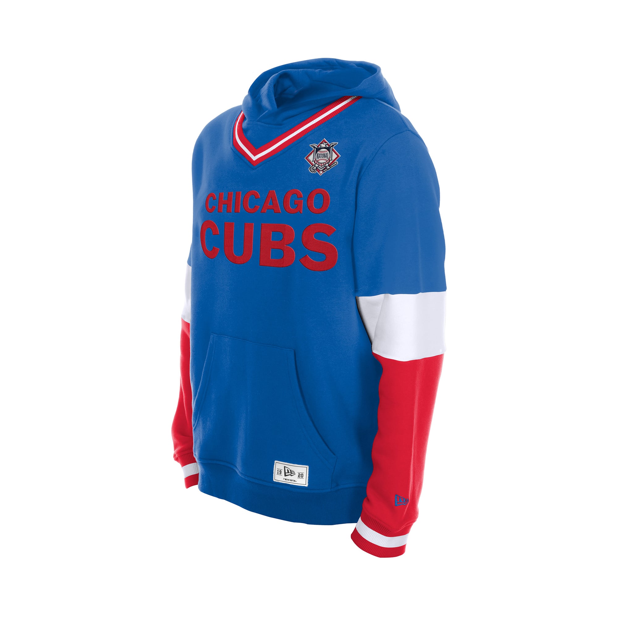 Sweat à capuche New Era Royal Chicago Cubs pour homme, col en V, color block