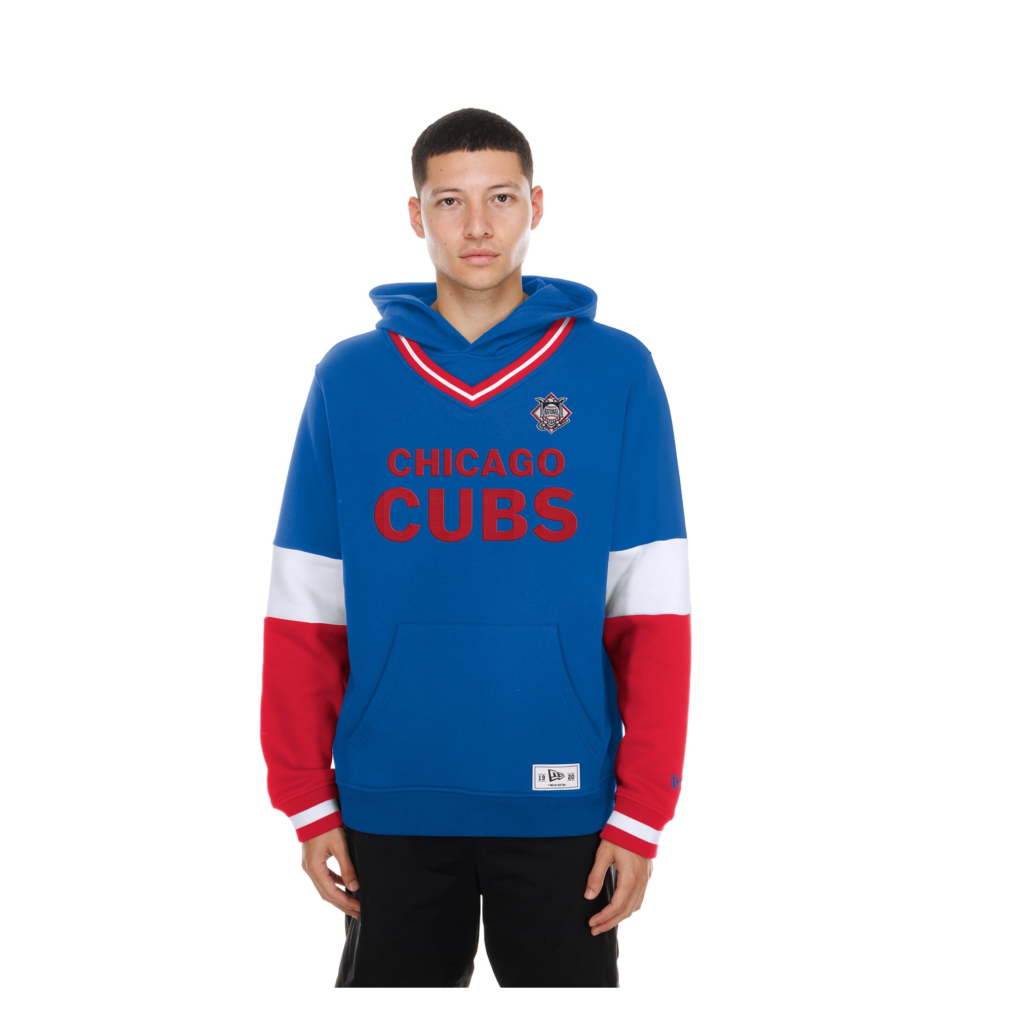 Sweat à capuche New Era Royal Chicago Cubs pour homme, col en V, color block