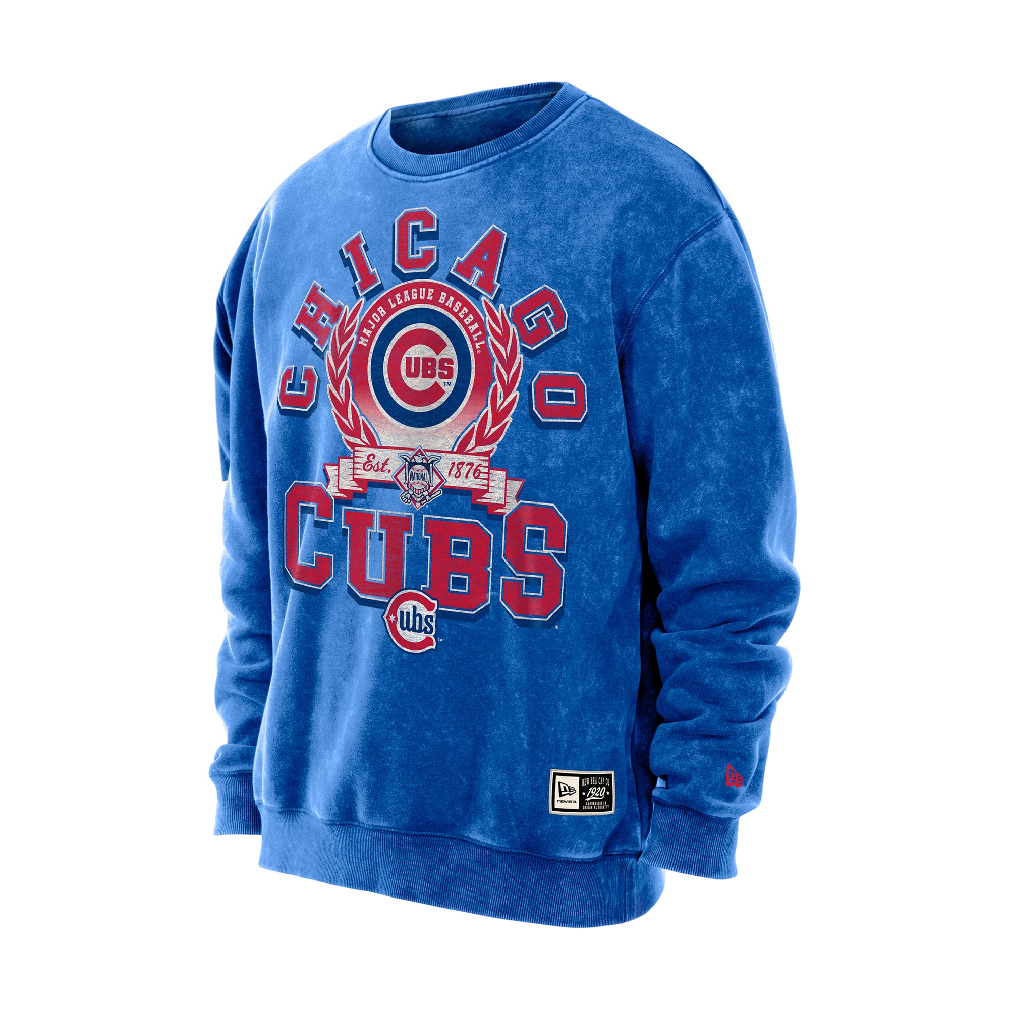 Sweat-shirt à col rond New Era Royal Chicago Cubs pour homme, délavé aux minéraux