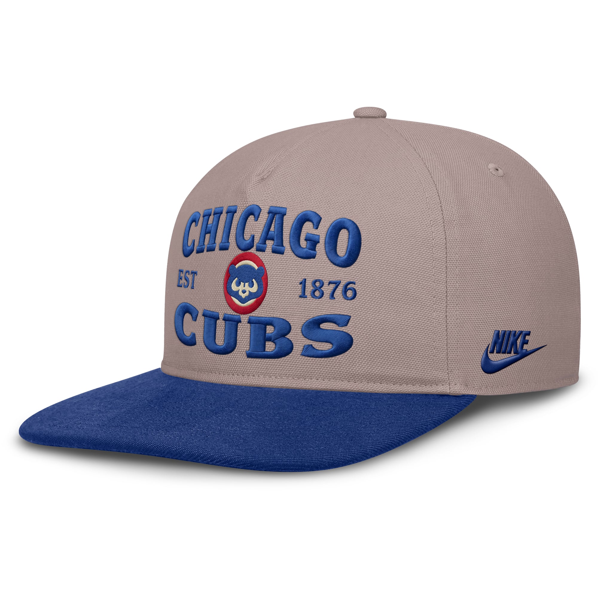 Casquette ajustable Nike pour homme, marron clair/bleu roi, Chicago Cubs Cooperstown Pro, 5 panneaux