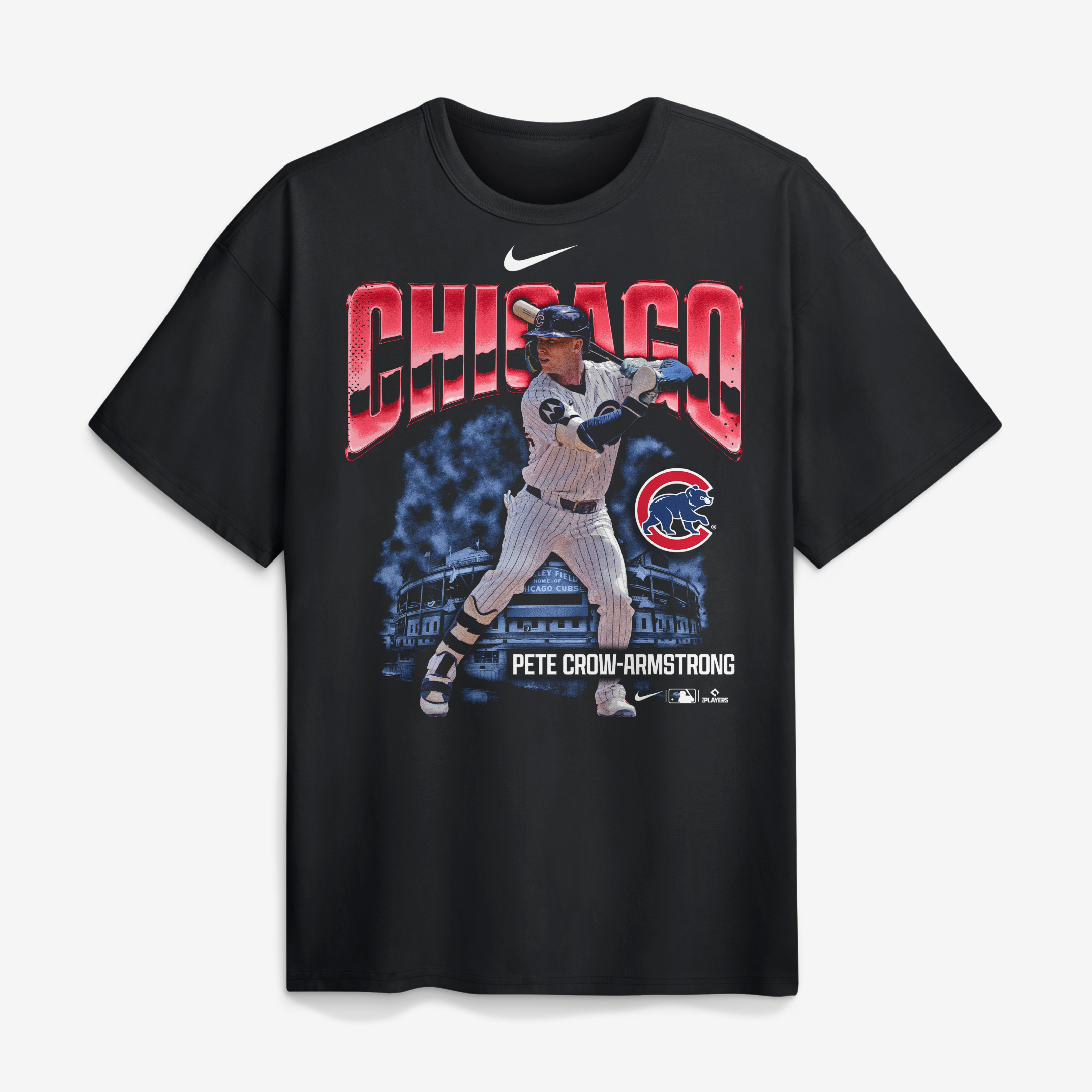 T-shirt Nike Max90 Heavyweight noir pour homme, motif Pete Crow-Armstrong des Chicago Cubs, avec logo agrandi du joueur