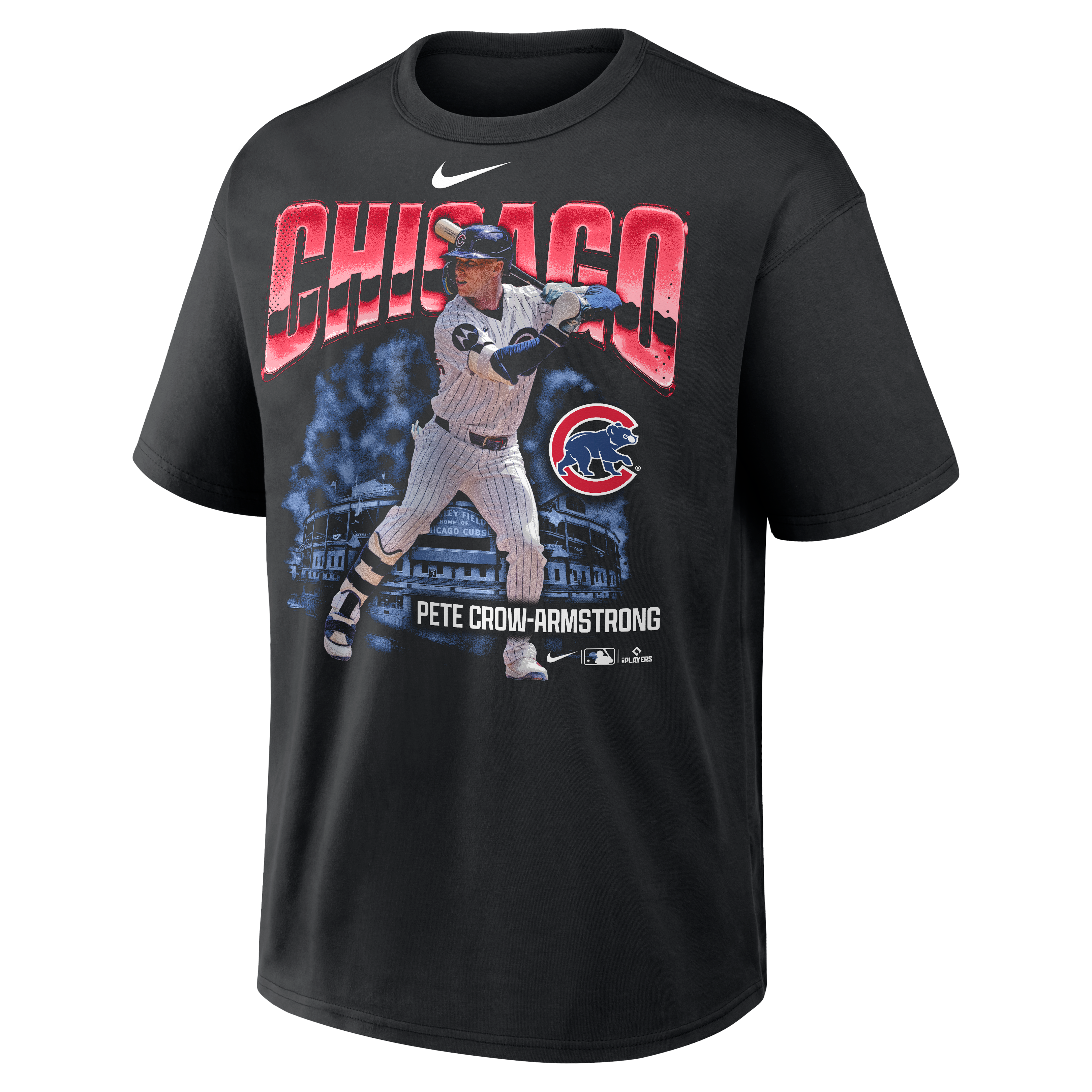 T-shirt Nike Max90 Heavyweight noir pour homme, motif Pete Crow-Armstrong des Chicago Cubs, avec logo agrandi du joueur
