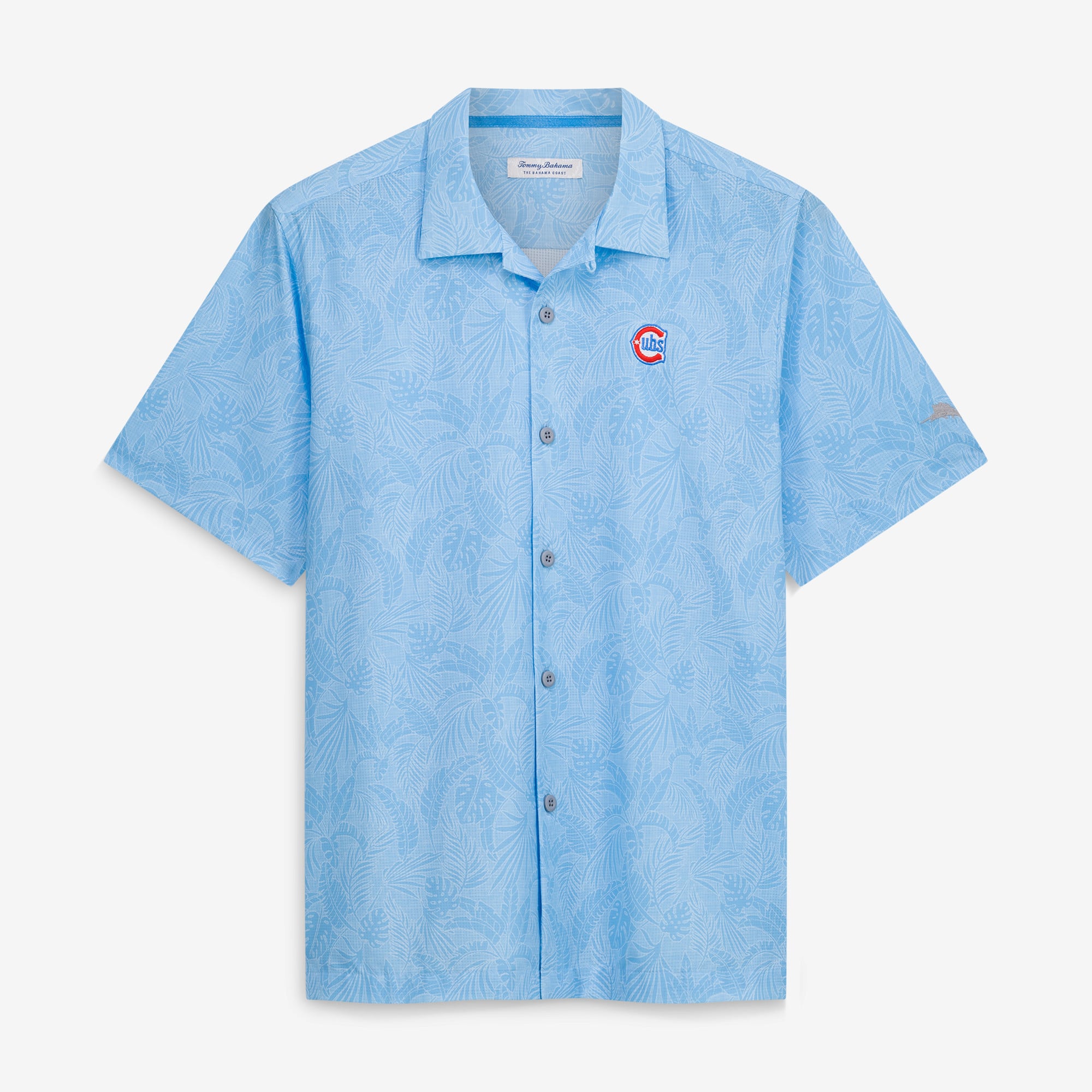 Chemise boutonnée Tommy Bahama IslandZone bleu clair pour homme, motif Chicago Cubs Saltwater Fronds