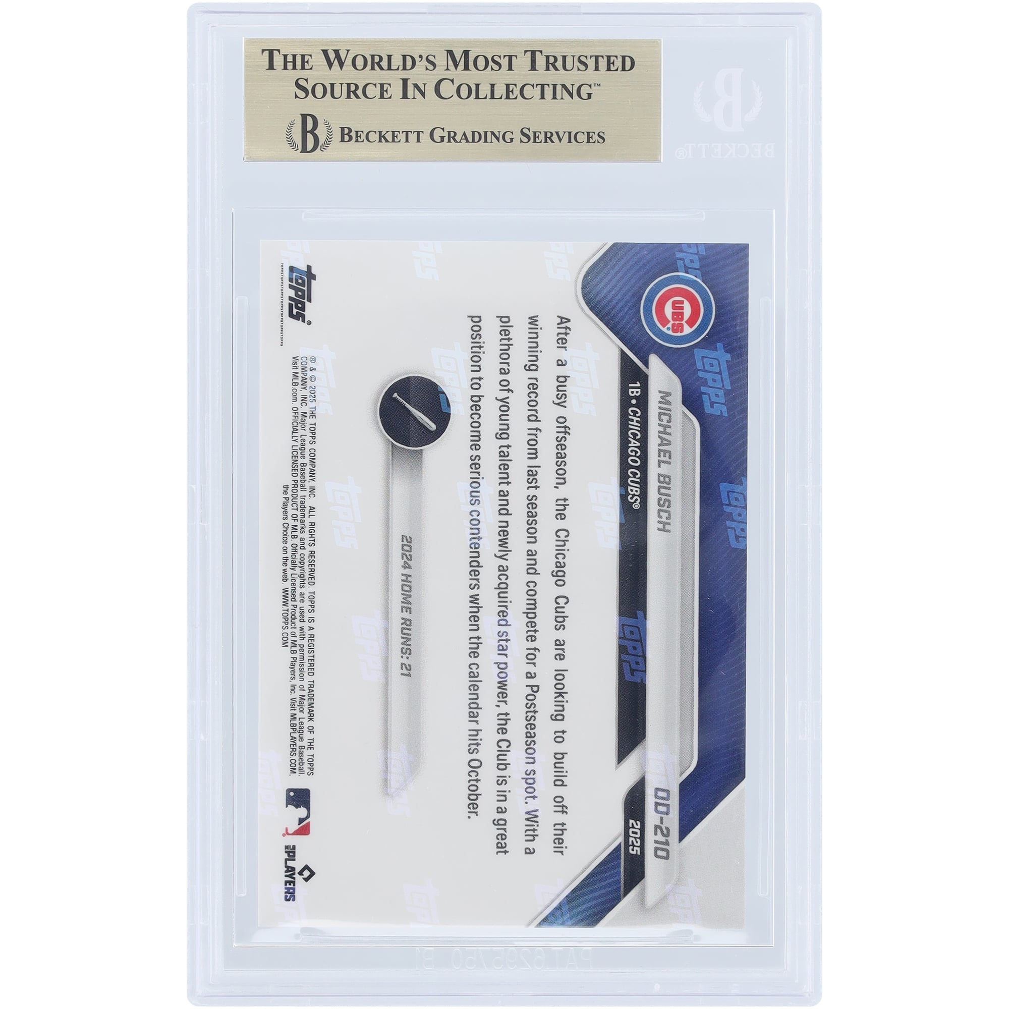 Michael Busch Chicago Cubs 2025 Topps Now Road to Opening Day #OD-210 BGS Authenticated 10 Card - 10,10,10,9.5 Subgrades