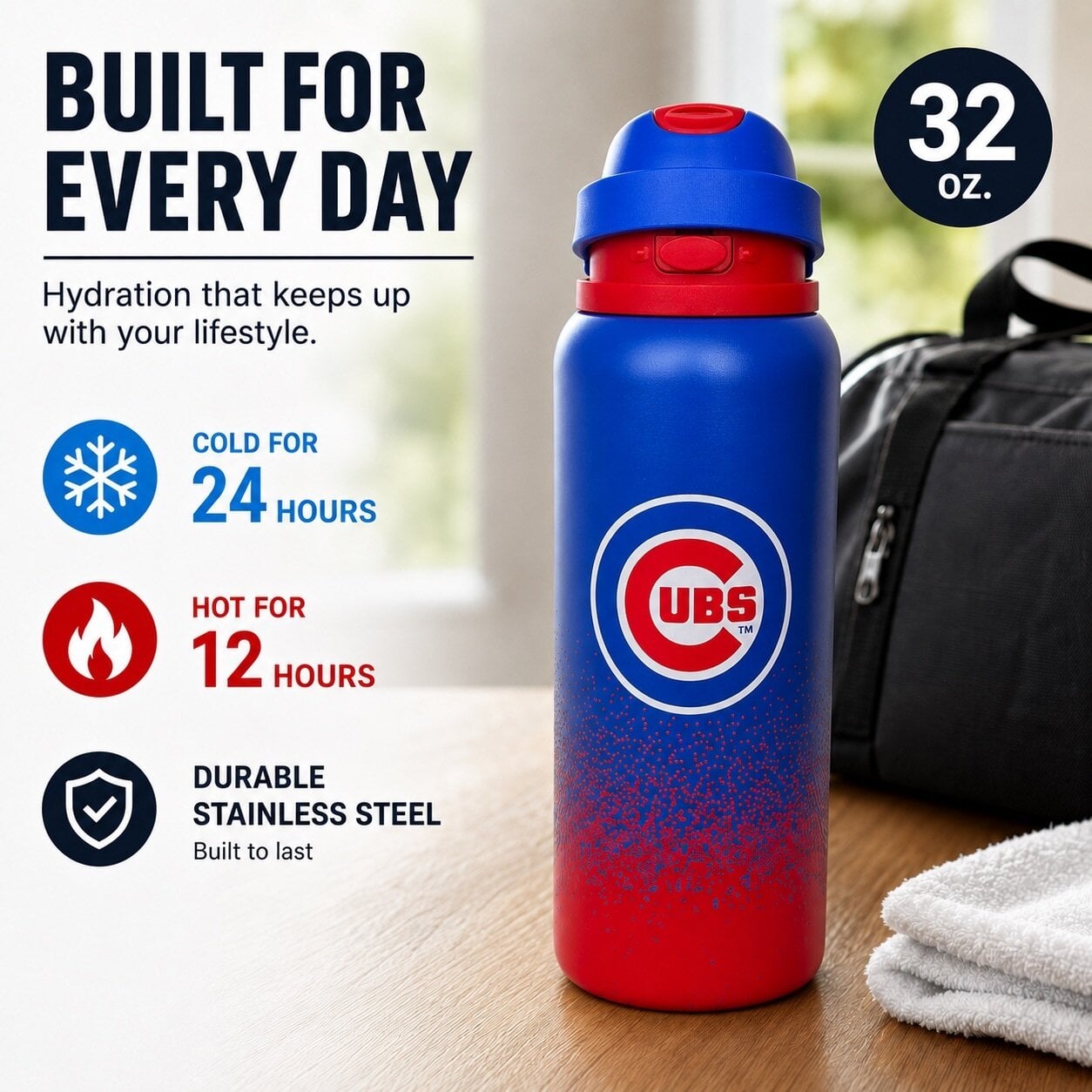 Gourde Pegasus Chicago Cubs 32 oz en acier inoxydable dégradé ProFlow