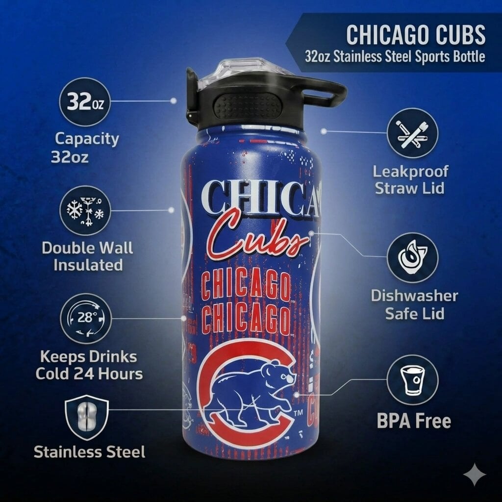 Gourde Pegasus Chicago Cubs 32 oz Home Field Mashup en acier inoxydable ProPress