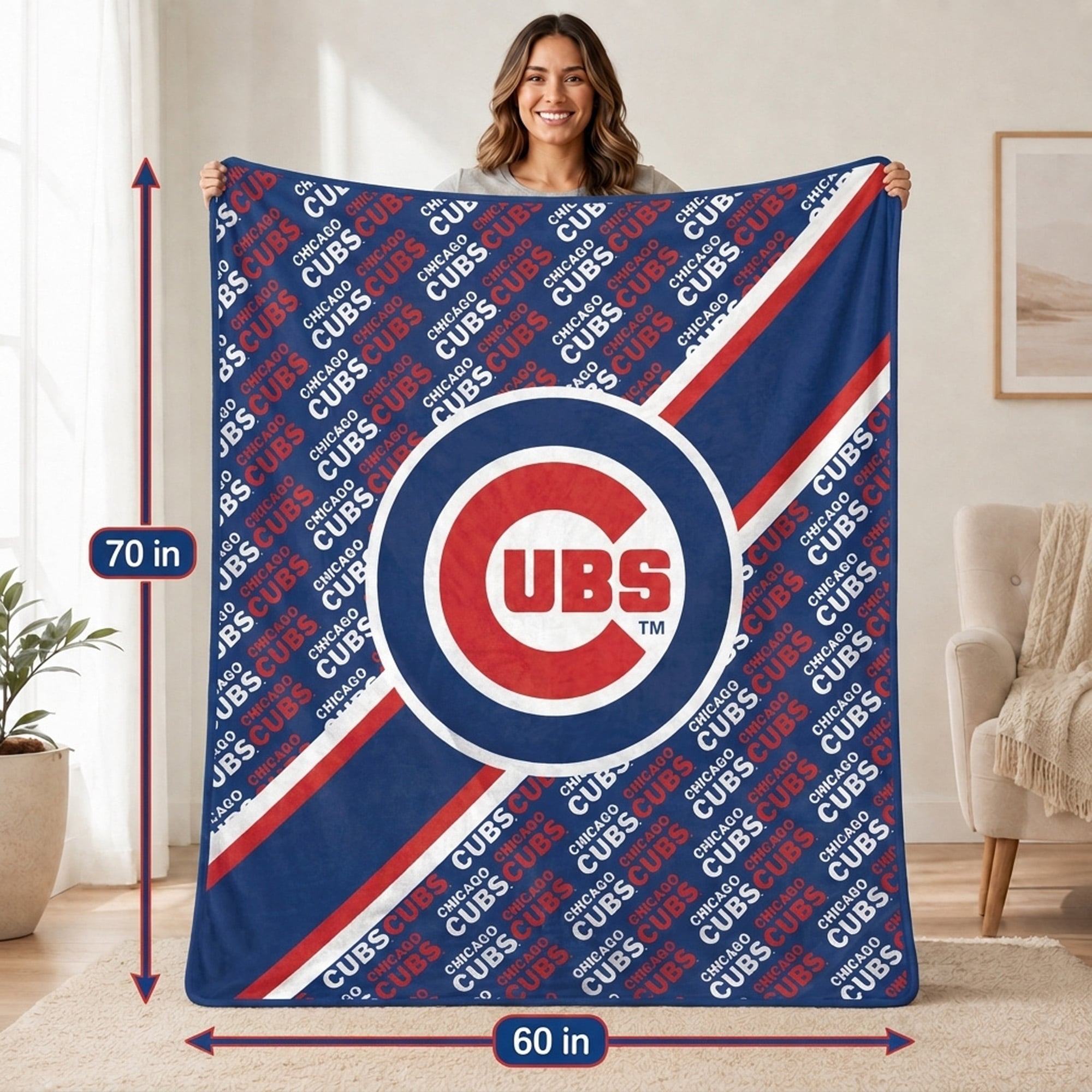 Couverture ultra douce Pegasus Chicago Cubs 60" x 70" (diagonale) avec logo et doublure
