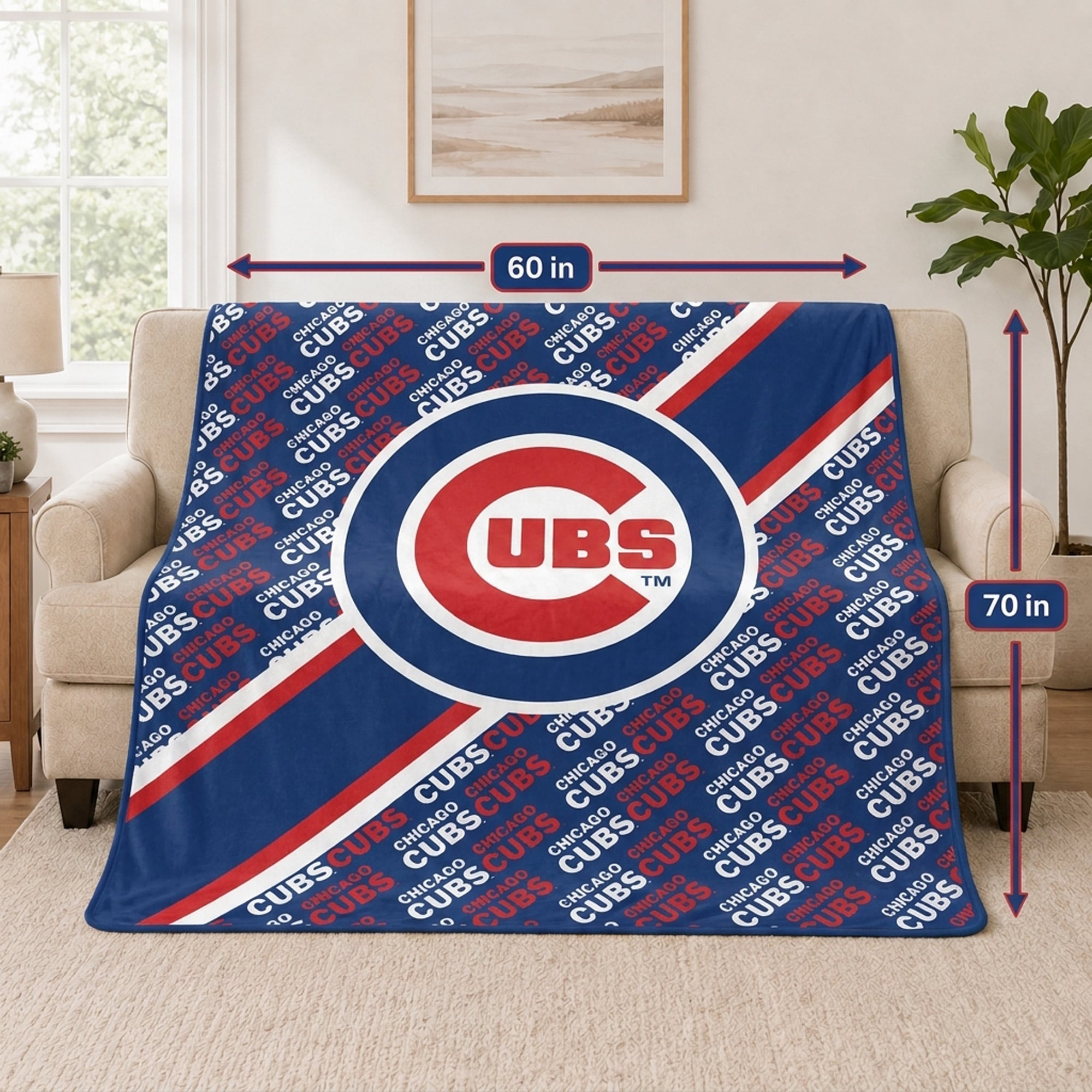 Couverture ultra douce Pegasus Chicago Cubs 60" x 70" (diagonale) avec logo et doublure