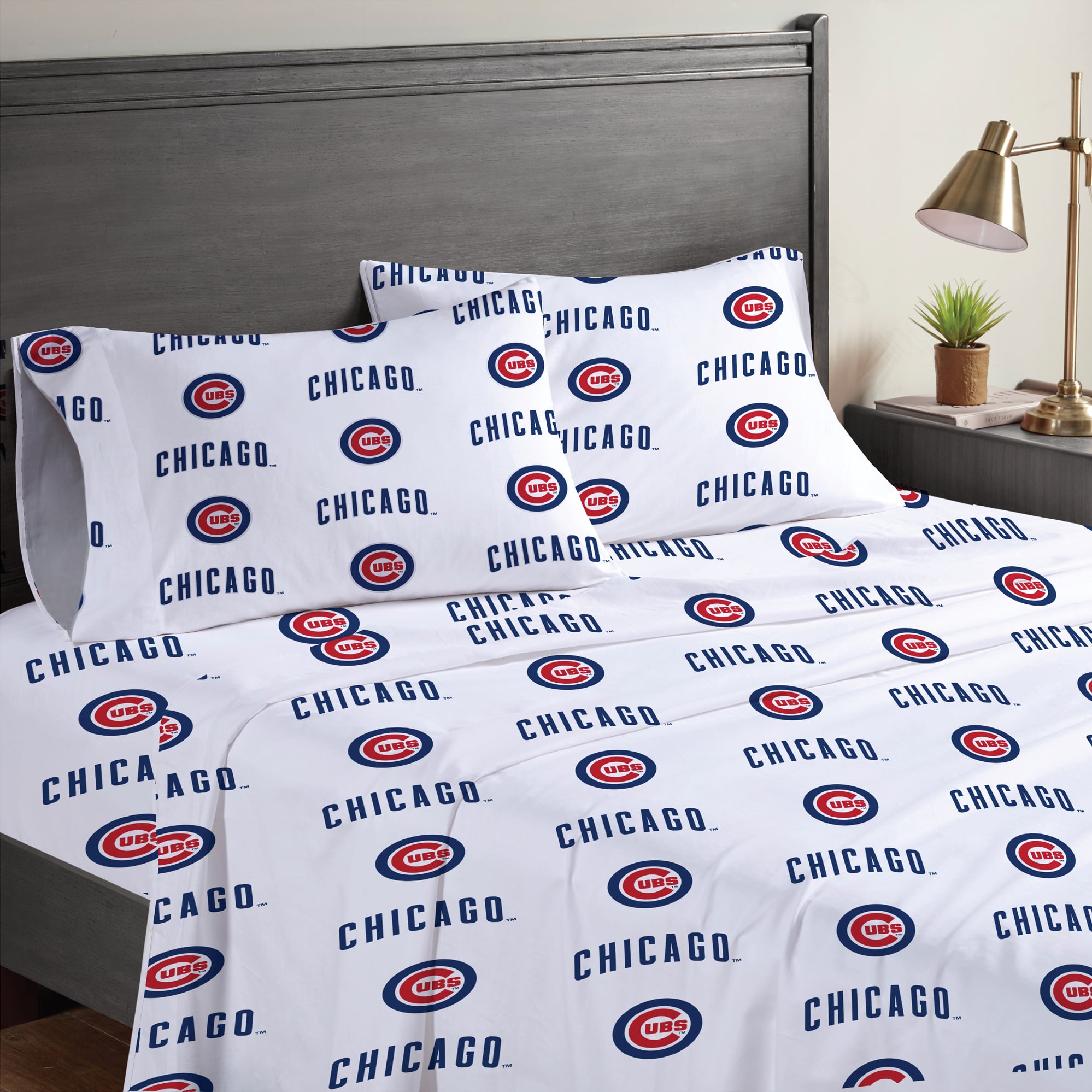 Ensemble de draps quatre pièces Pegasus Chicago Cubs pour lit queen