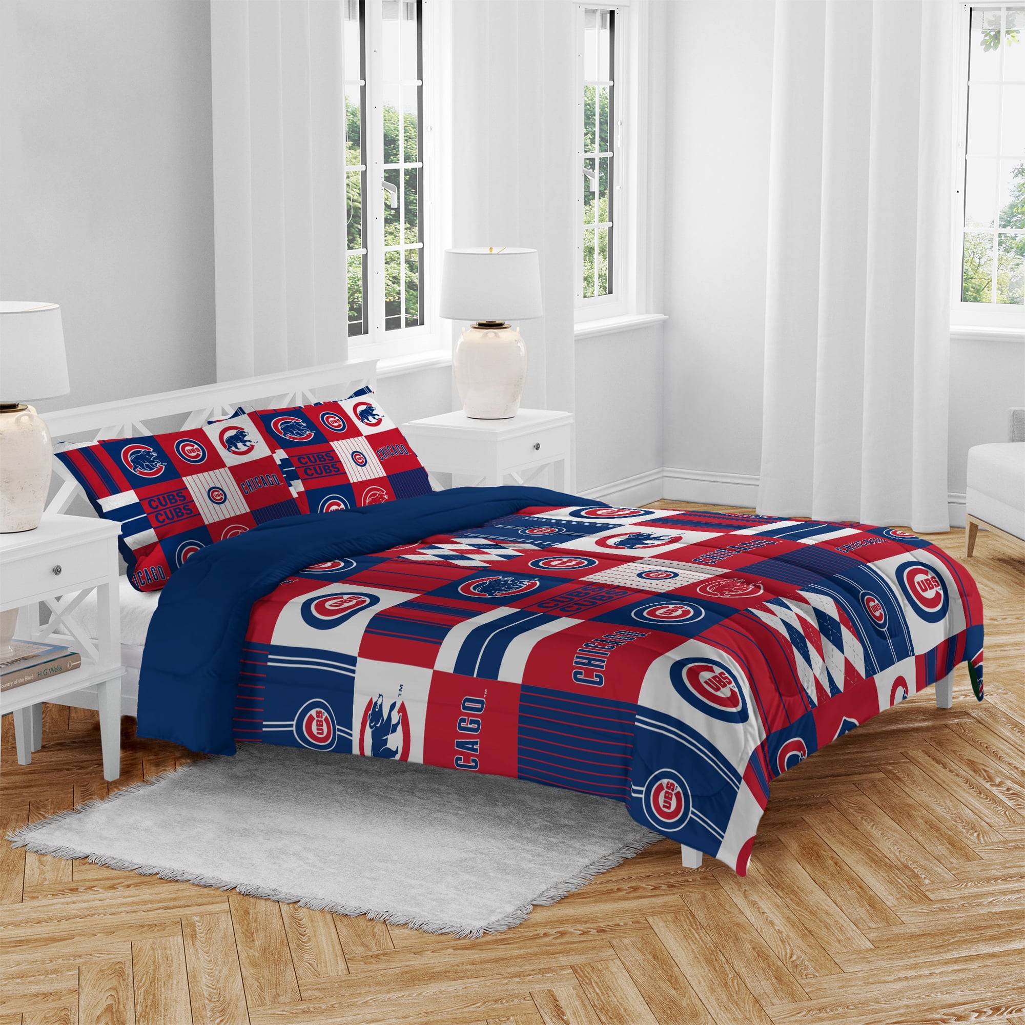 Ensemble de literie trois pièces Pegasus Chicago Cubs Patchwork Plaid pour lit double/queen