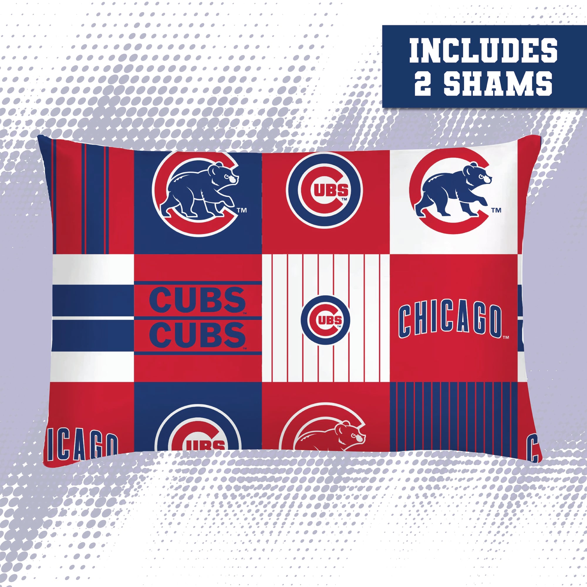 Ensemble de literie trois pièces Pegasus Chicago Cubs Patchwork Plaid pour lit double/queen