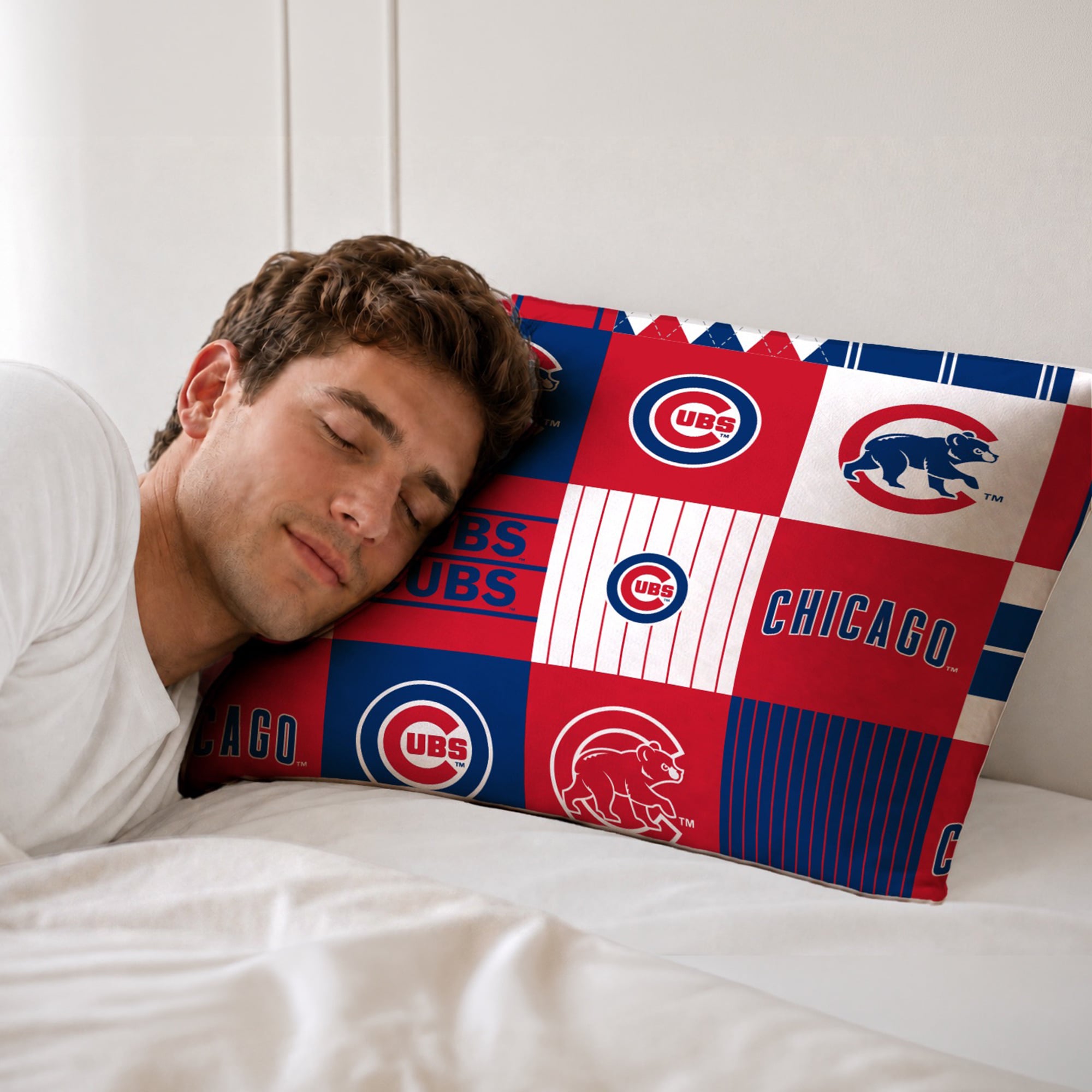 Ensemble de literie trois pièces Pegasus Chicago Cubs Patchwork Plaid pour lit double/queen