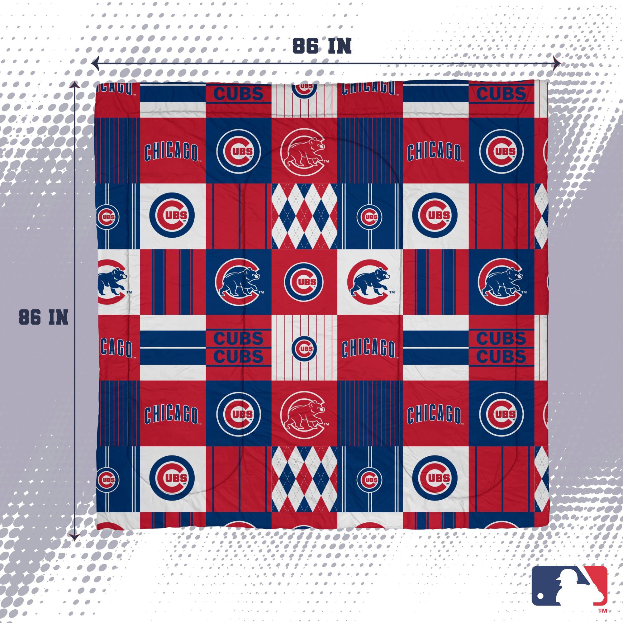 Ensemble de literie trois pièces Pegasus Chicago Cubs Patchwork Plaid pour lit double/queen