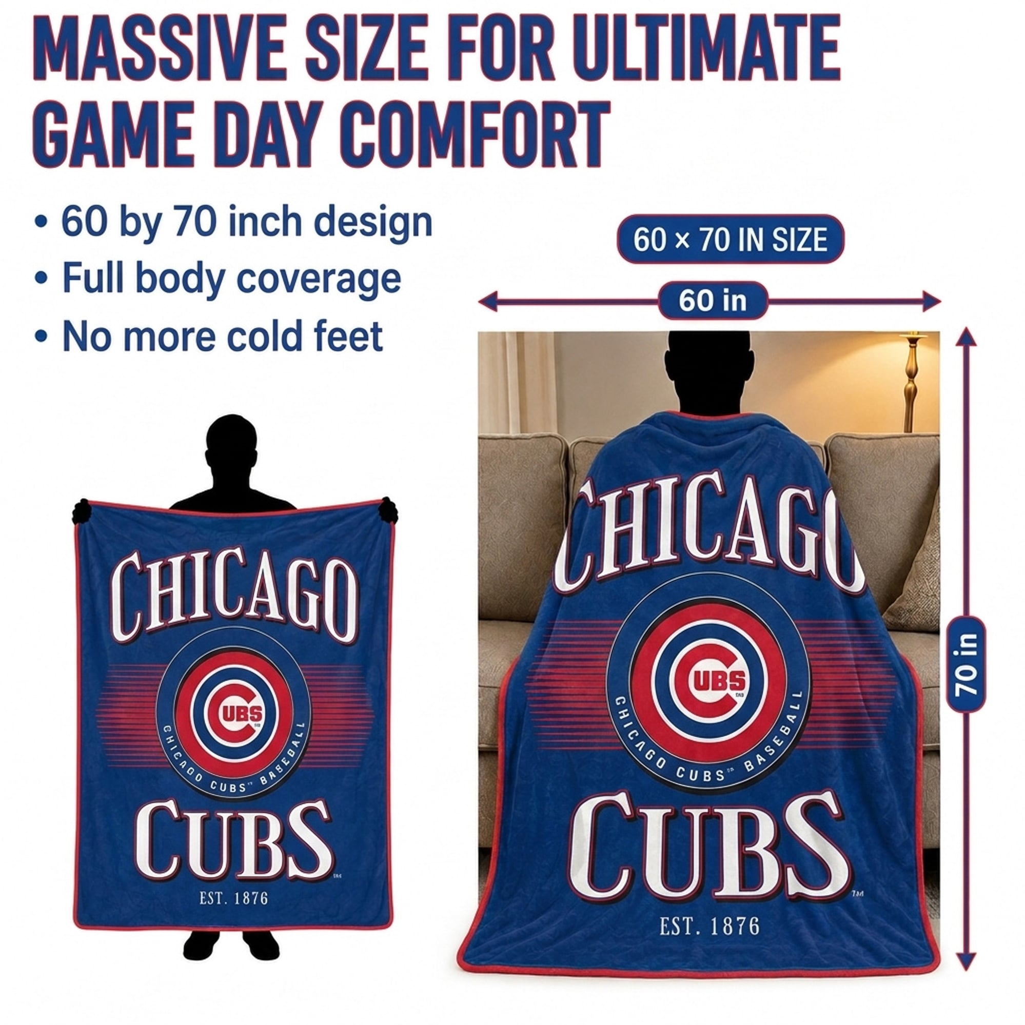 Couverture Pegasus Chicago Cubs Spotlight Arch 60" x 70" ultra douce