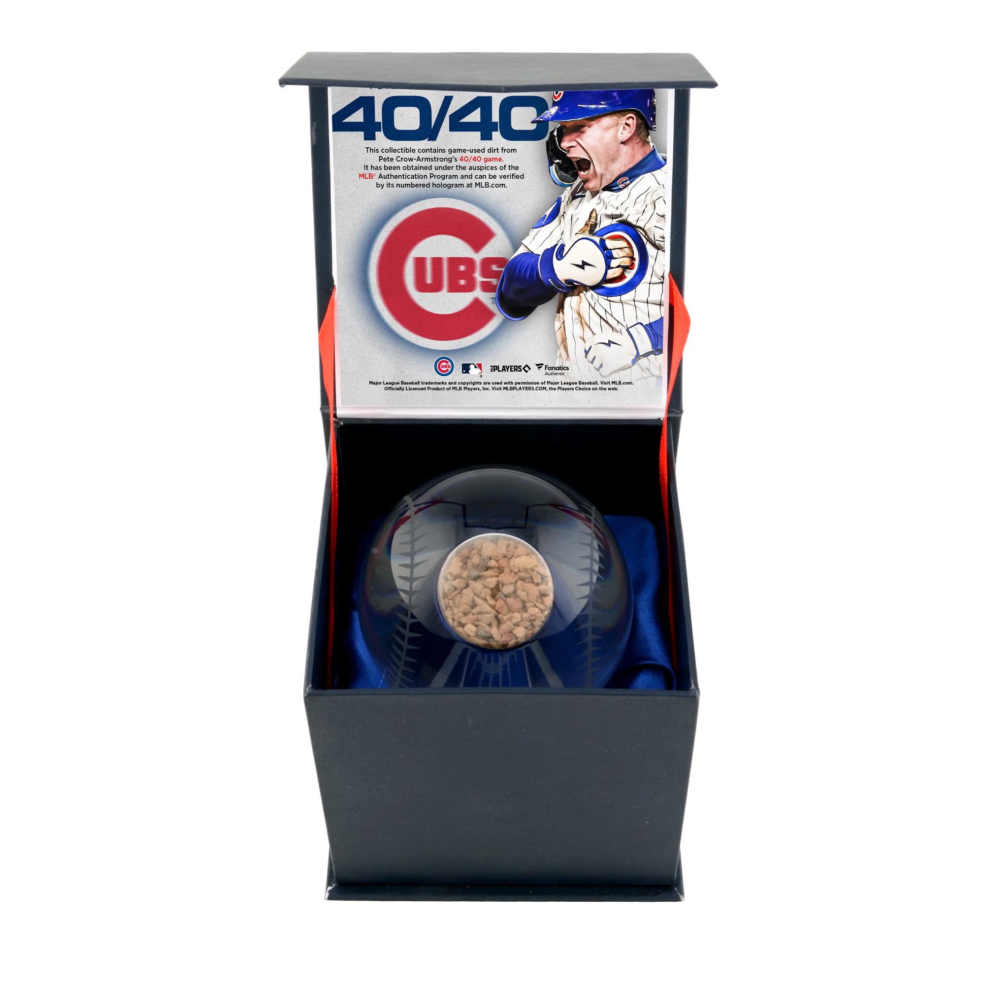 Pete Crow-Armstrong Chicago Cubs 40/40 Club Crystal Baseball with Game-Used Dirt from September 24, 2026