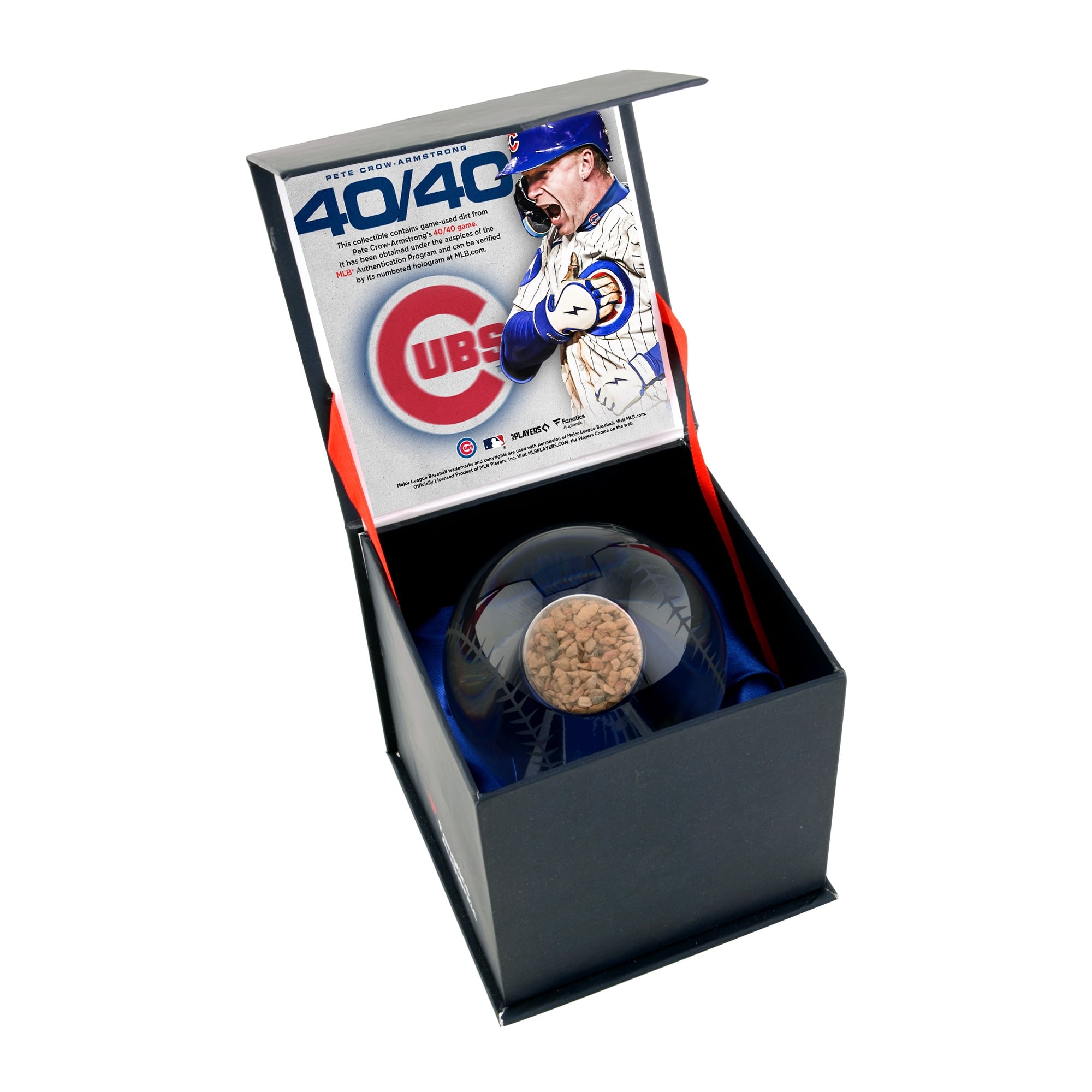 Pete Crow-Armstrong Chicago Cubs 40/40 Club Crystal Baseball with Game-Used Dirt from September 24, 2026