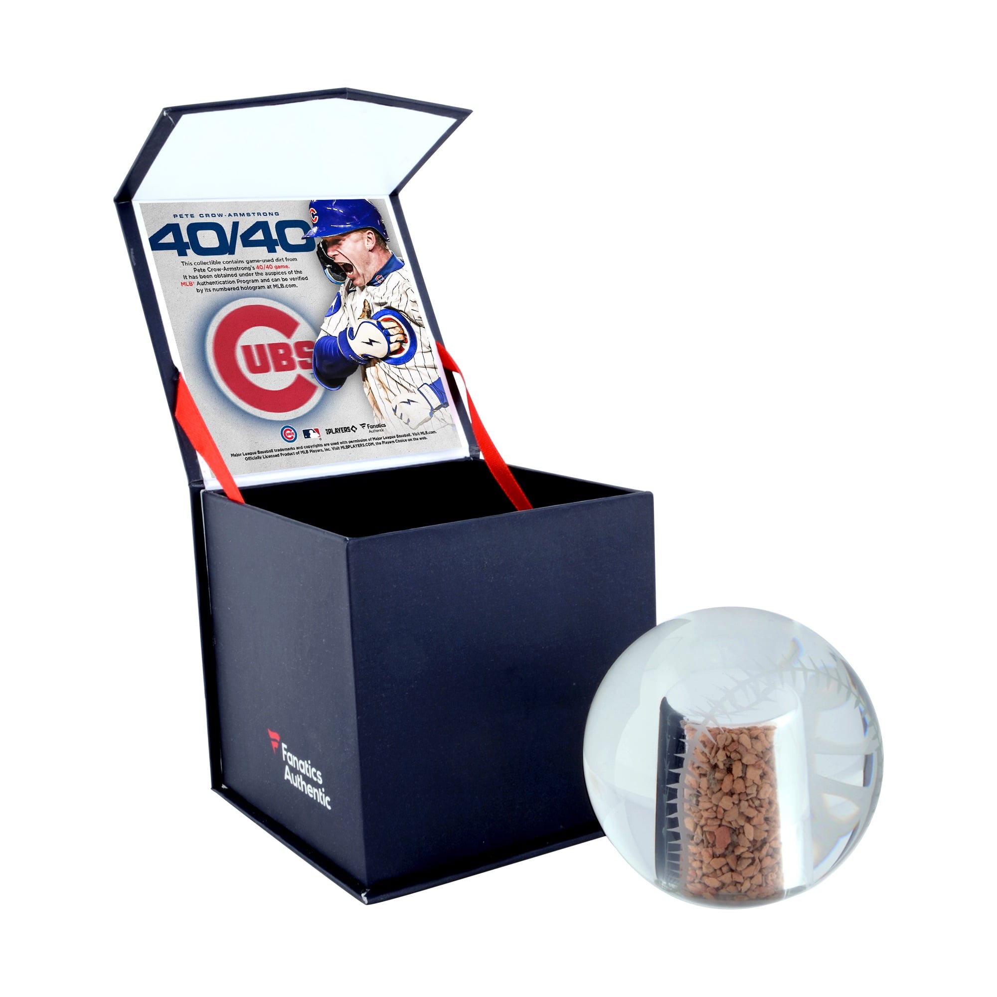 Pete Crow-Armstrong Chicago Cubs 40/40 Club Crystal Baseball with Game-Used Dirt from September 24, 2026