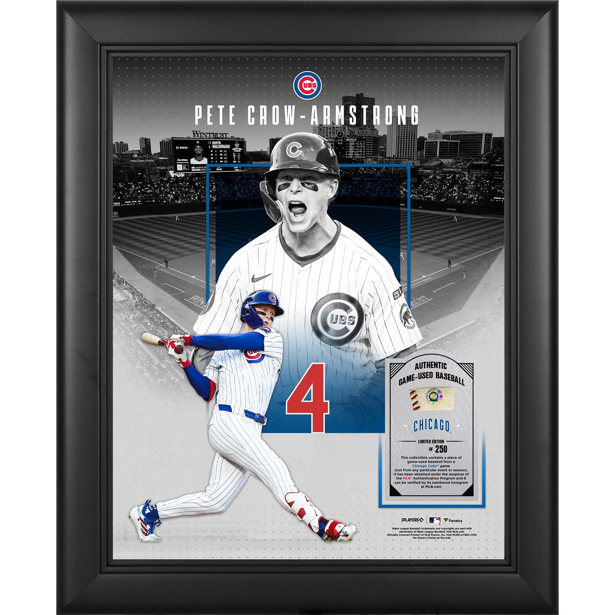 Collage encadré 11" x 14" représentant Pete Crow et Armstrong des Cubs de Chicago, avec un morceau de balle utilisée en match - Édition limitée à 250 exemplaires