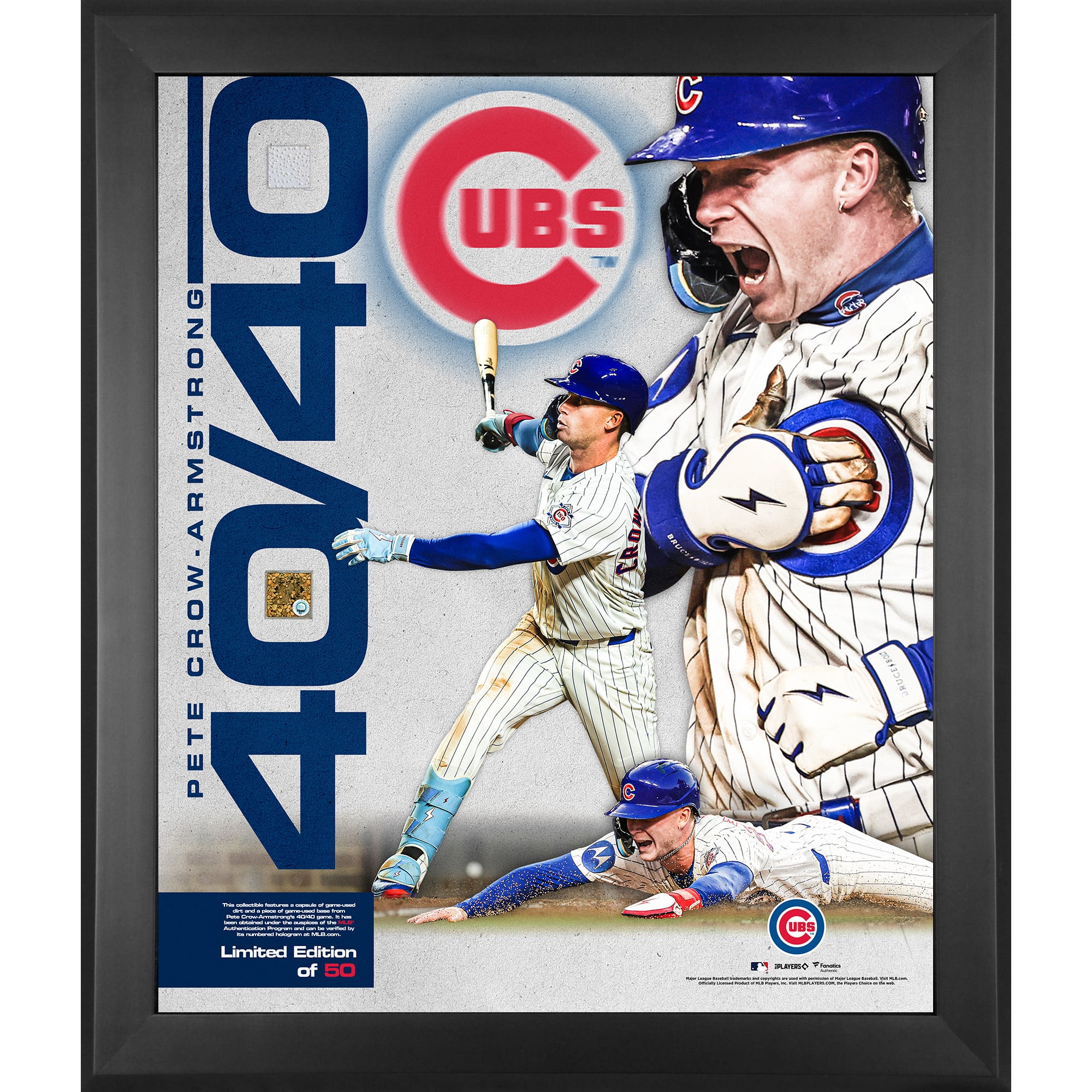 Pete Crow-Armstrong Chicago Cubs Framed 20" x 24" 40/40 Club Collage with Pieces of Game-Used Dirt and Base - Limited Edition of 50