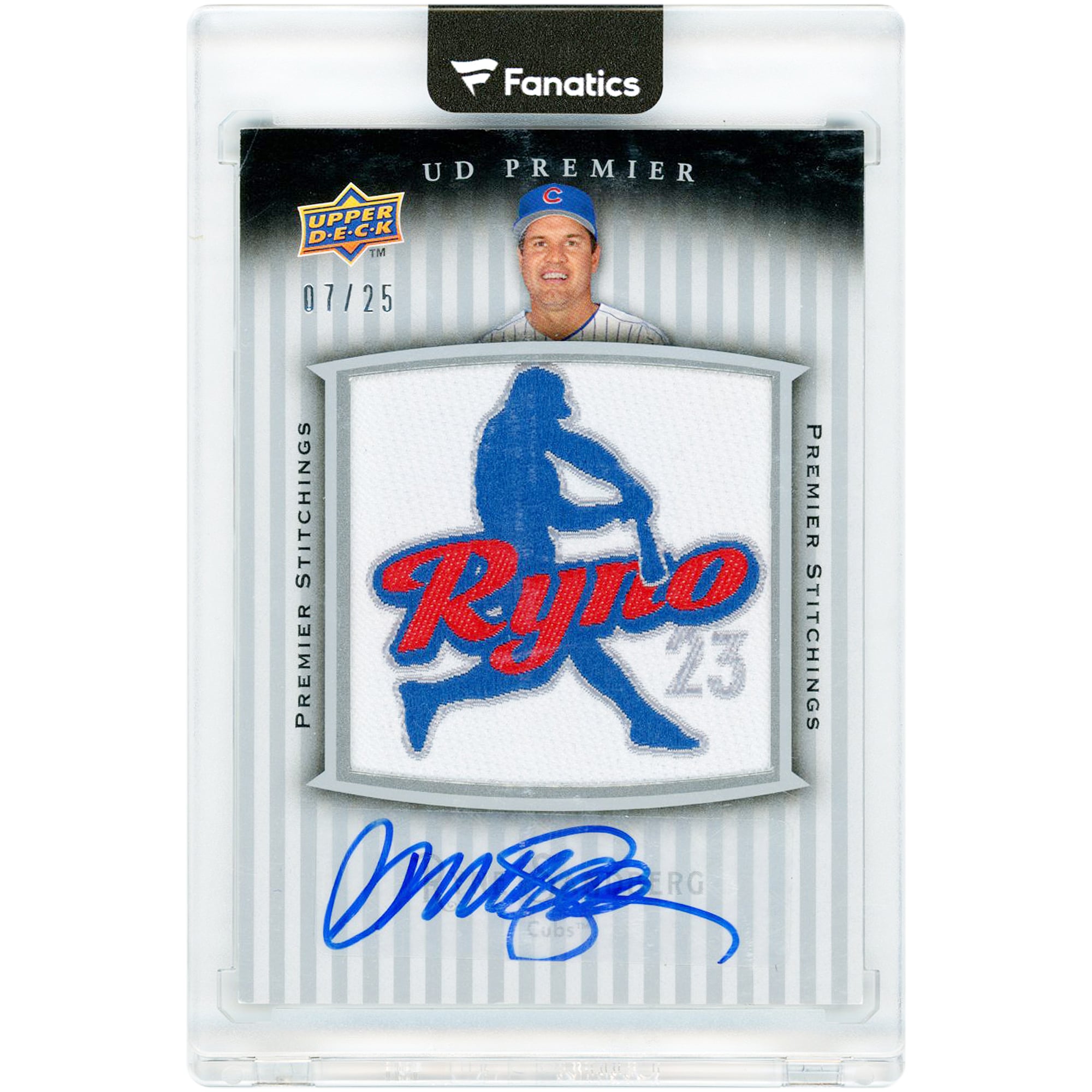 Carte autographiée par Ryne Sandberg des Cubs de Chicago (2008), Upper Deck Premier Premium Stitchings Manufactured Patch Relic #PSTI-RS #7/25