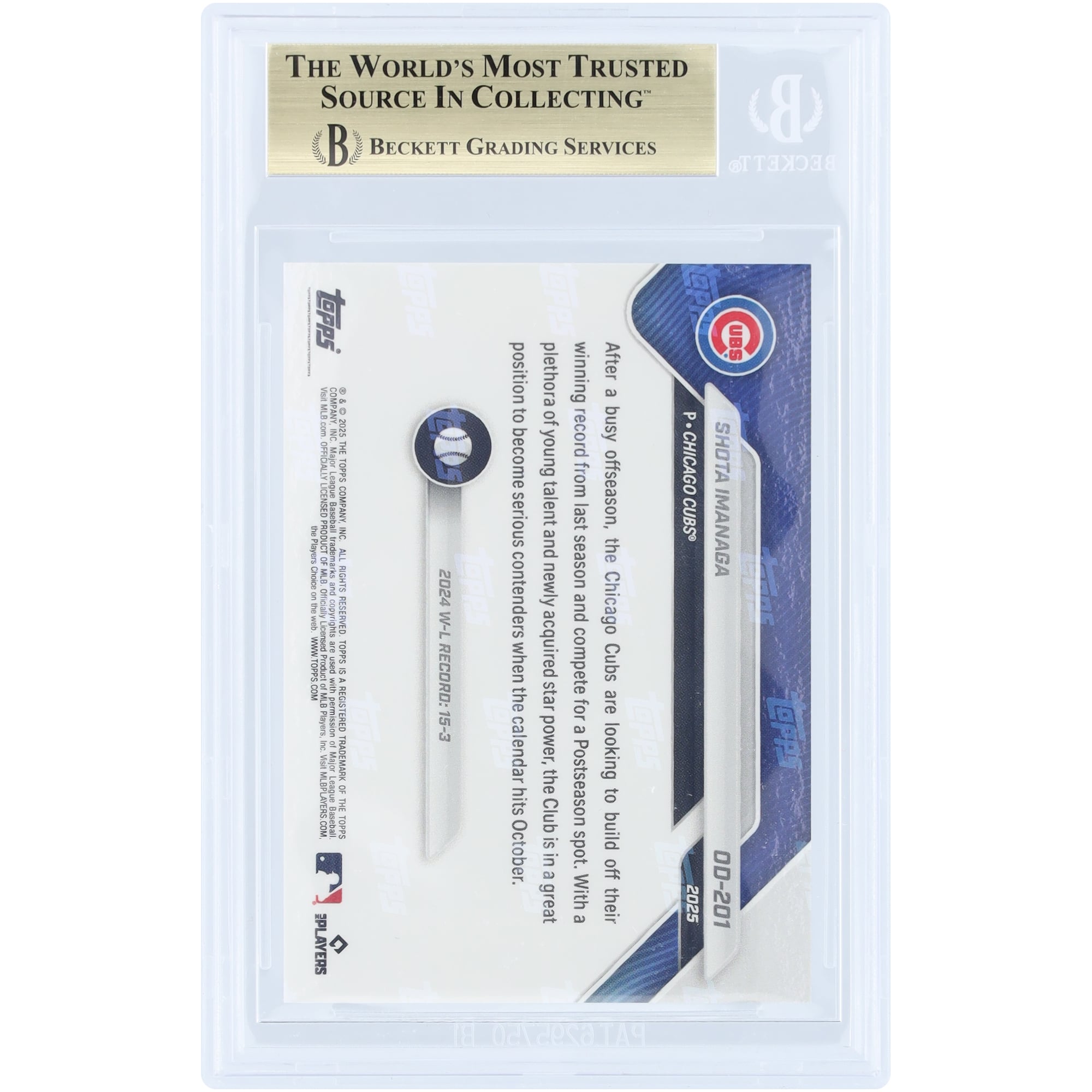 Shota Imanaga Chicago Cubs 2025 Topps Now Road to Opening Day #OD-201 BGS Authenticated 10 Card - 10,10,10,9.5 Subgrades