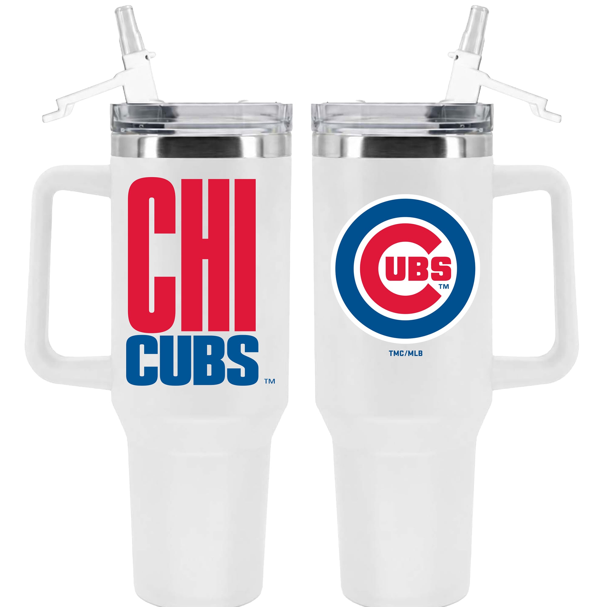 Gobelet isotherme Chicago Cubs de 1,2 L (40 oz) en acier inoxydable avec paille rabattable, par The Memory Company.