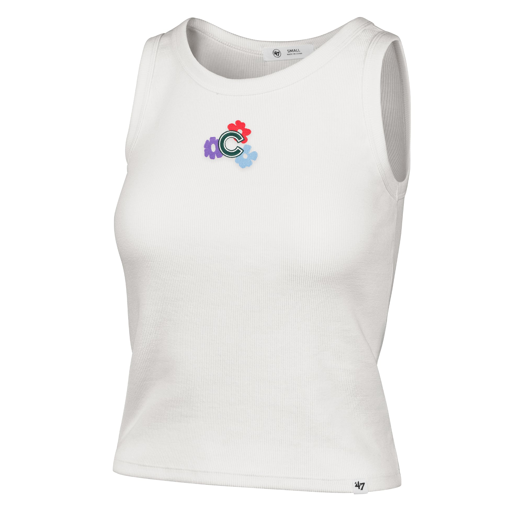 Women's '47 Cream Chicago Cubs Floral Logo Ribbed Baby Tank Top