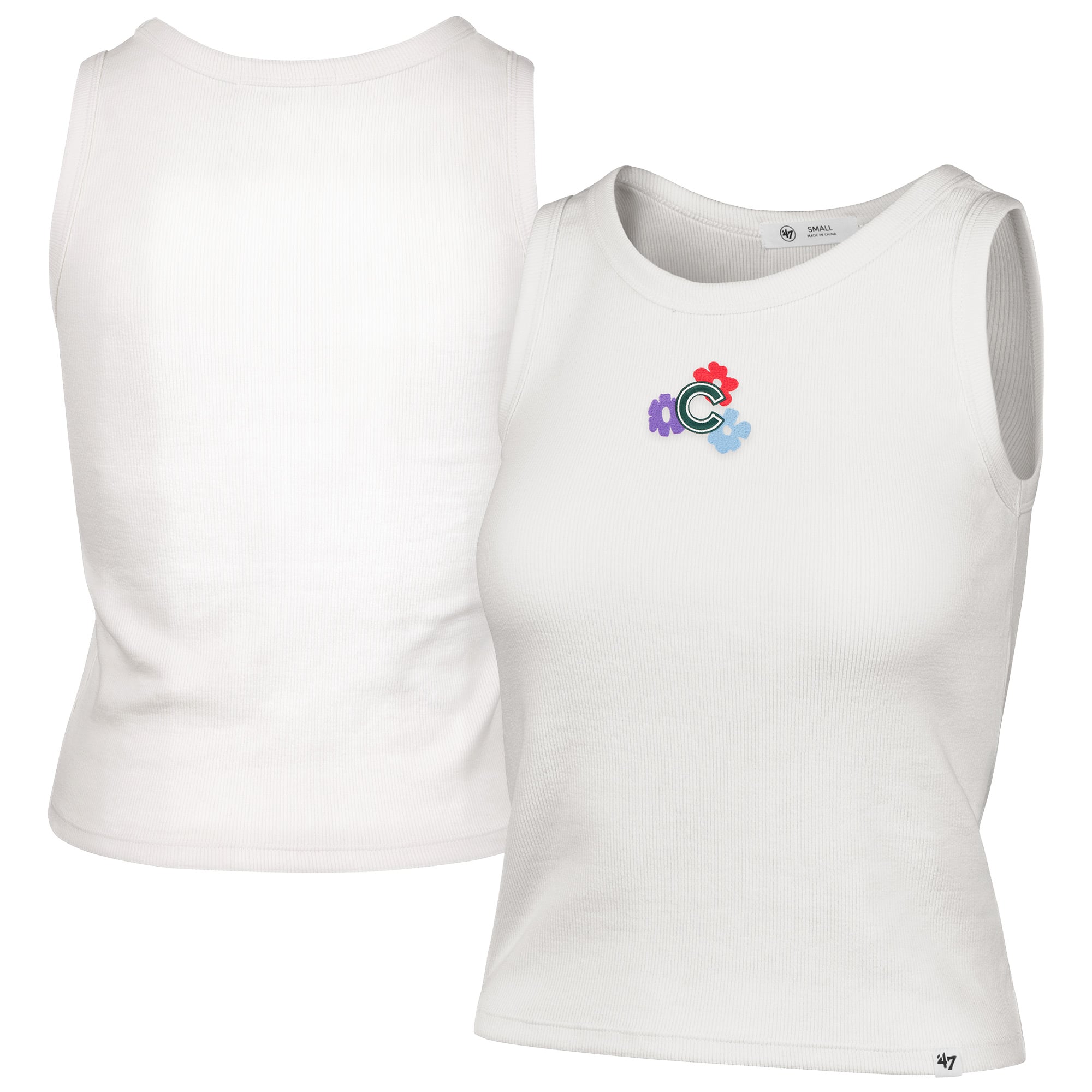 Women's '47 Cream Chicago Cubs Floral Logo Ribbed Baby Tank Top