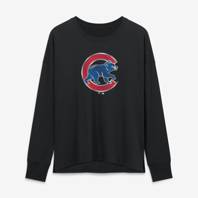 Chicago Cubs Women's Metallic Mascot Long Sleeve T-Shirt - Black