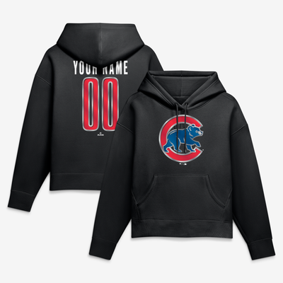 Chicago Cubs Women's Metallic Mascot Personalized Name & Number Hoodie - Black