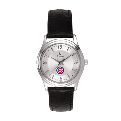 Chicago Cubs Bulova Women's Leather Strap Watch - Silver