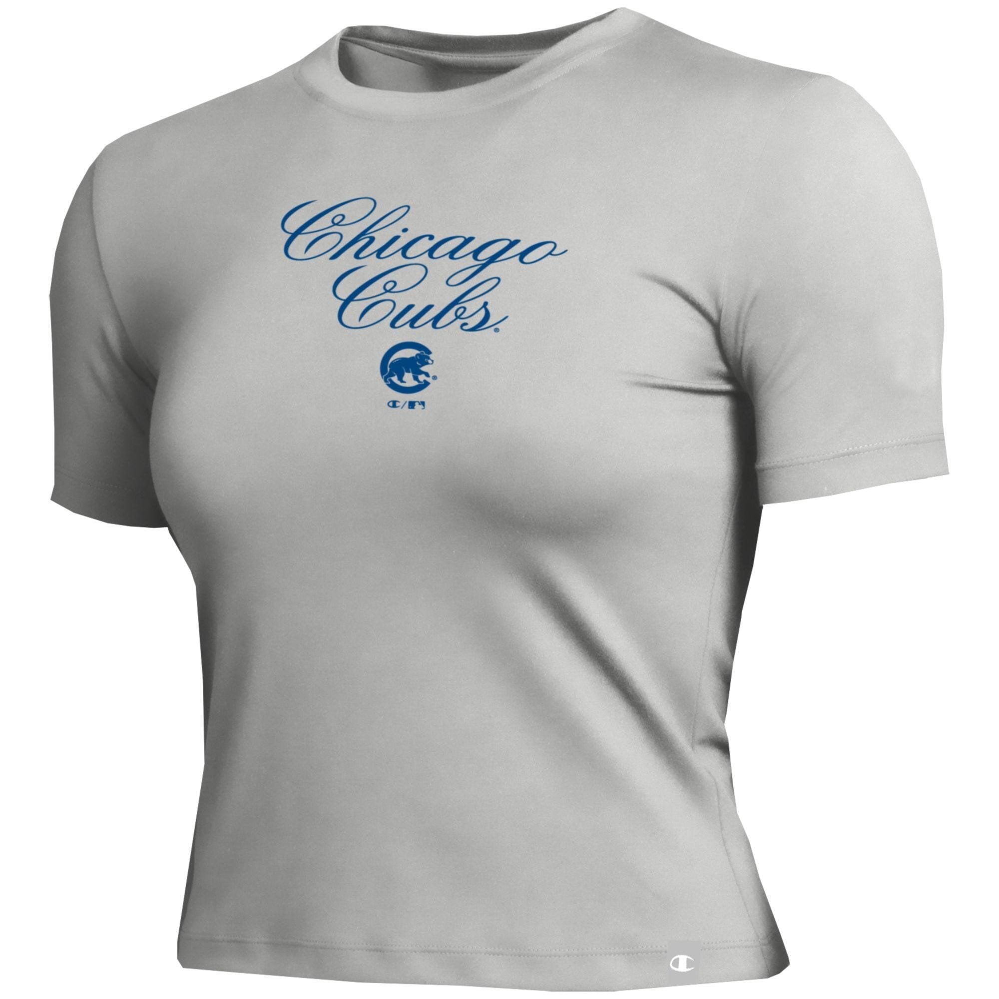 T-shirt court ajusté doux au toucher Champion gris pour femme, Chicago Cubs
