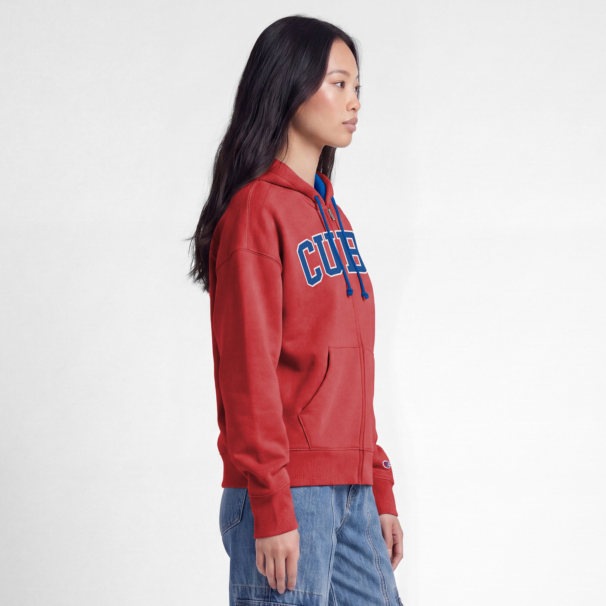 Sweat à capuche zippé en polaire rouge Champion Chicago Cubs pour femme