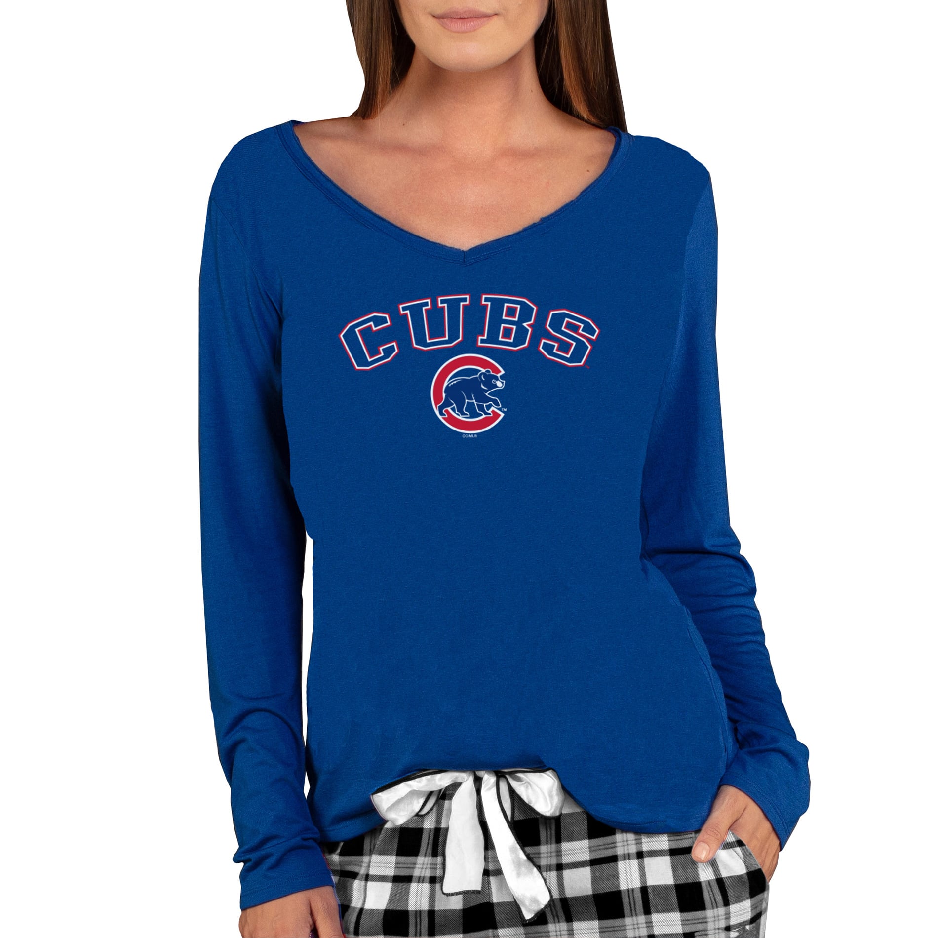 T-shirt à manches longues et col en V maille Concepts Sport Royal Chicago Cubs Marathon pour femmes