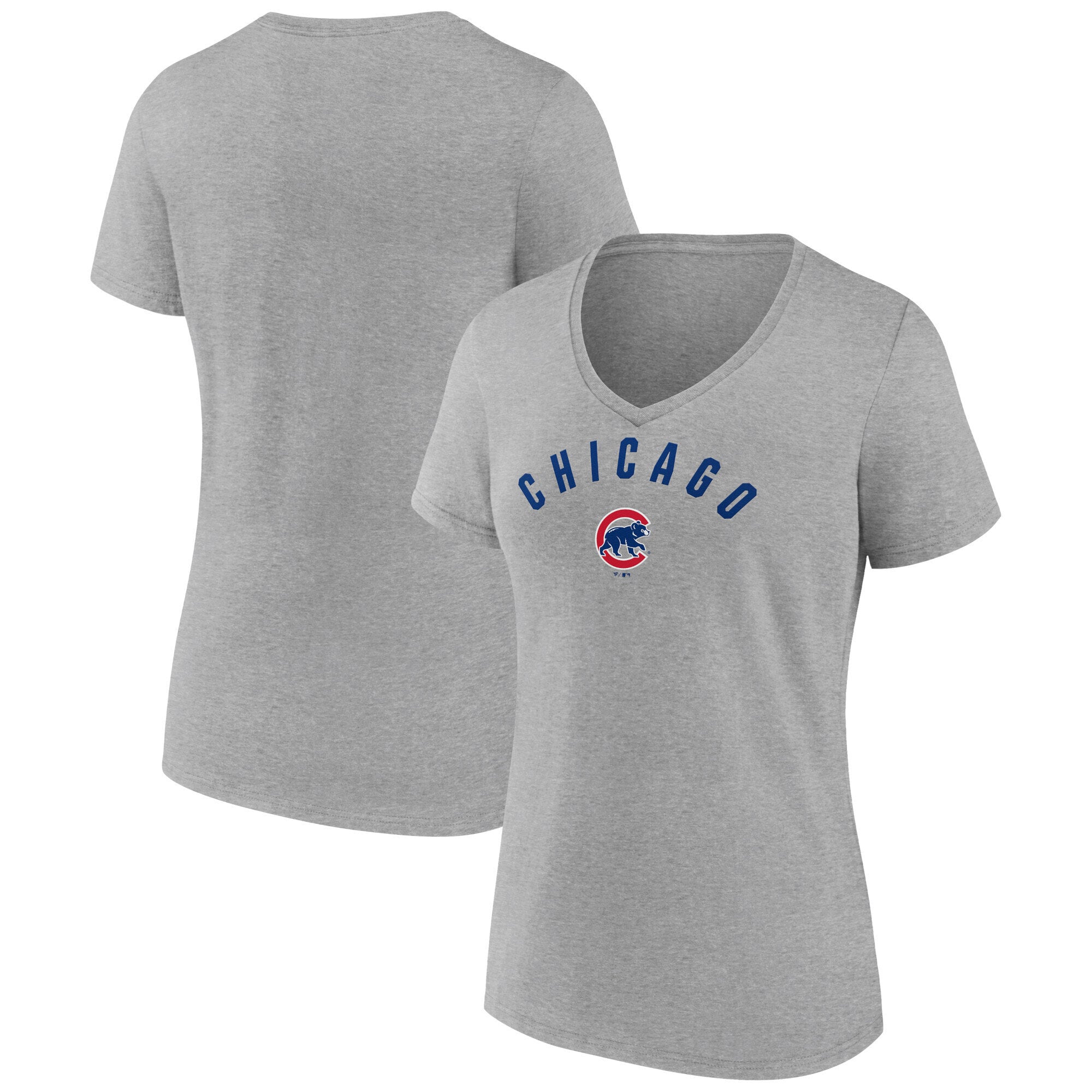 Women's Fanatics Heather Gray Chicago Cubs V-Neck T-Shirt